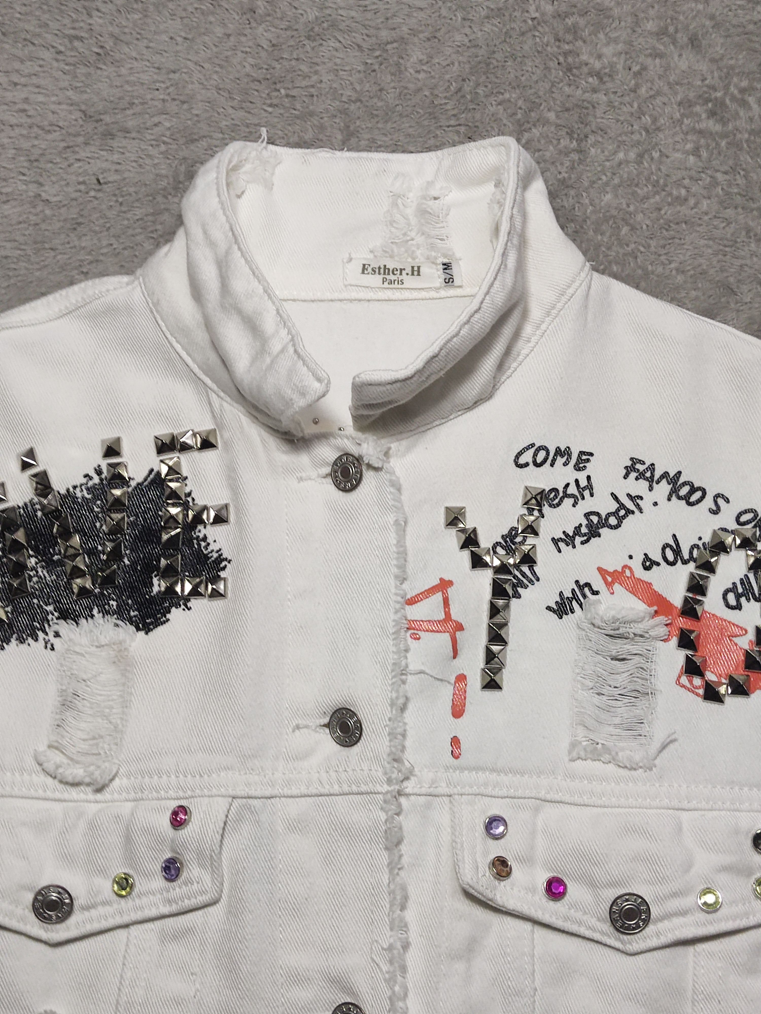 Le Grande Bleu (L.G.B.) Distressed Cyber-Punk Studded Denim Jacket- Harajuku Style Size M / US 6-8 / IT 42-44 - 4 Thumbnail