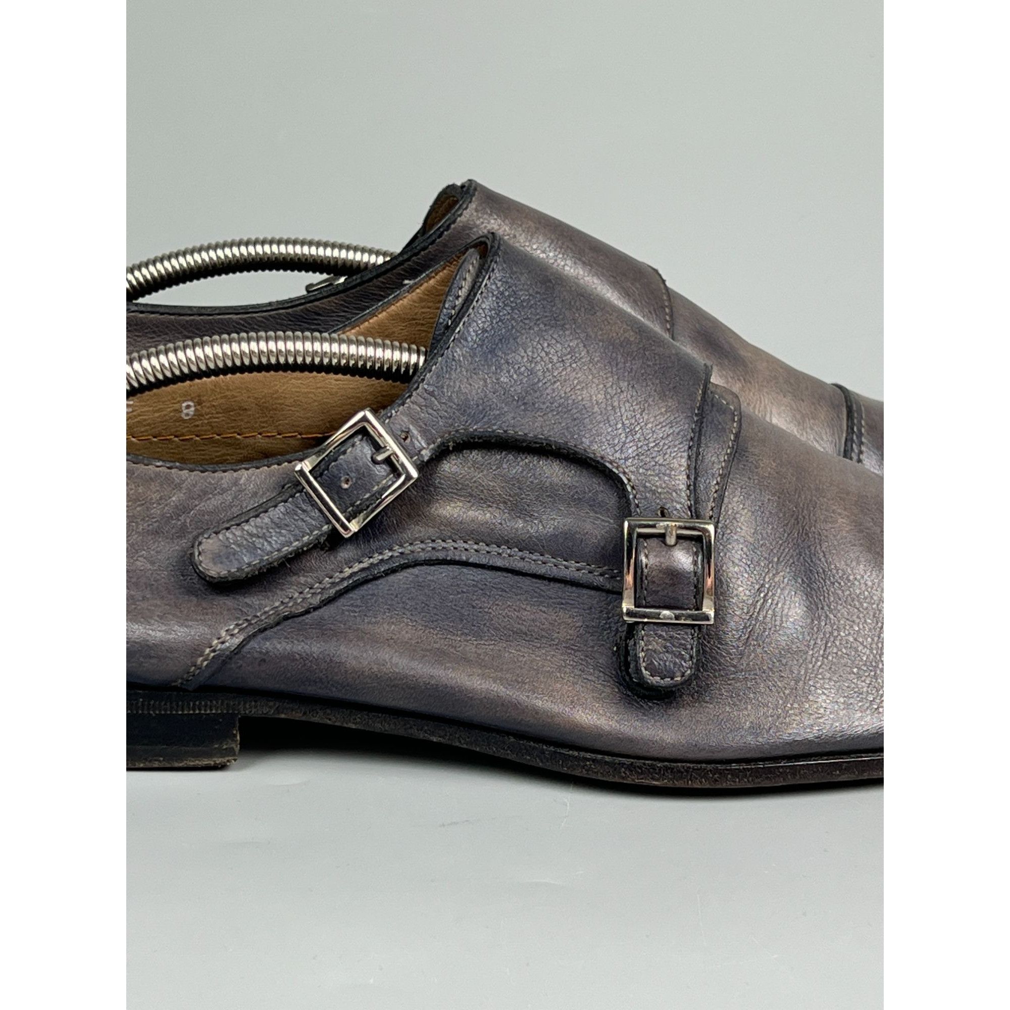 Santoni Santoni Blue Patina Monk Strap Dress Shoes (Y0996) Size US 11 / EU 44 - 2 Thumbnail