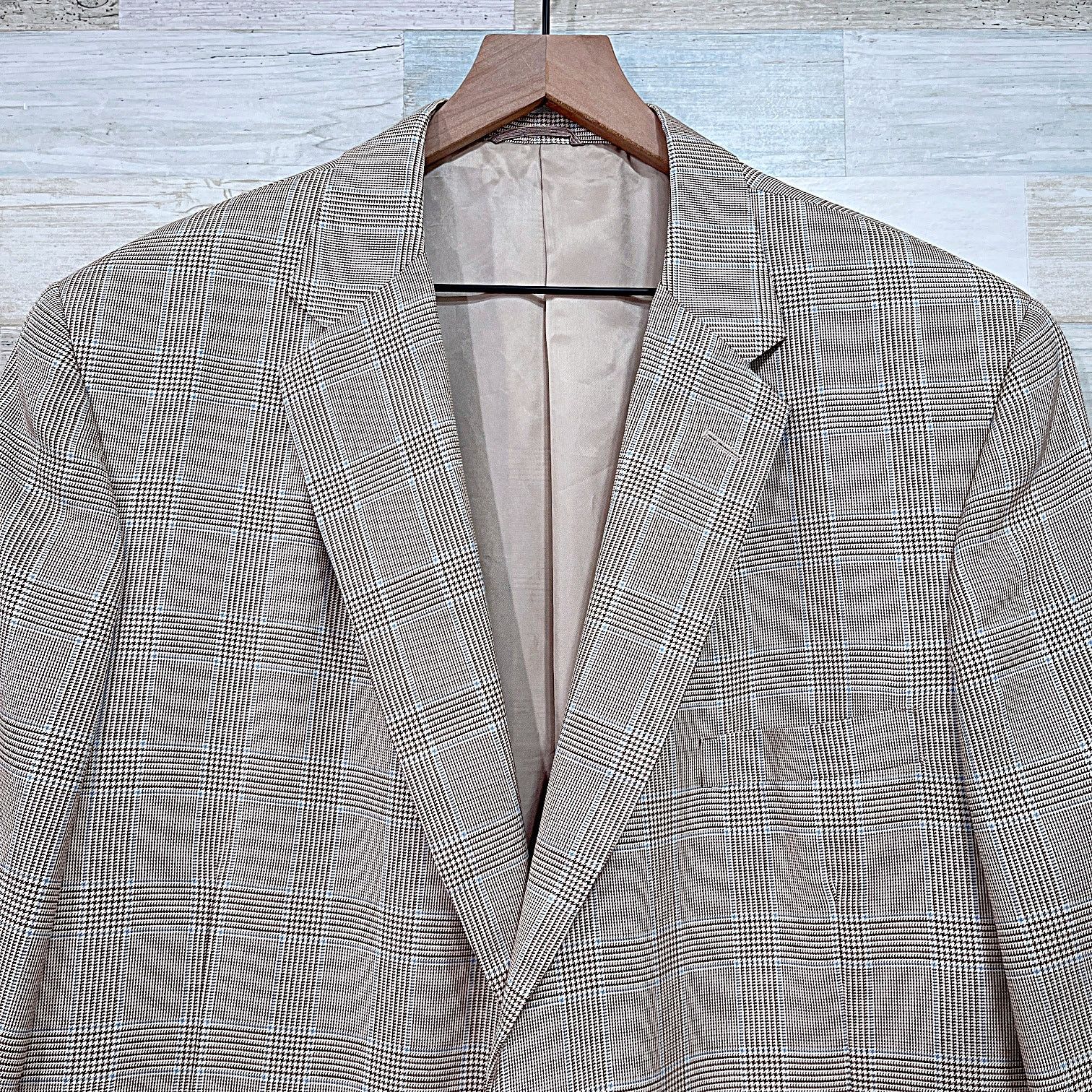 Hickey Freeman H Freeman Hand Tailored USA Sport Coat Beige Plaid 44R Size 42R - 2 Thumbnail