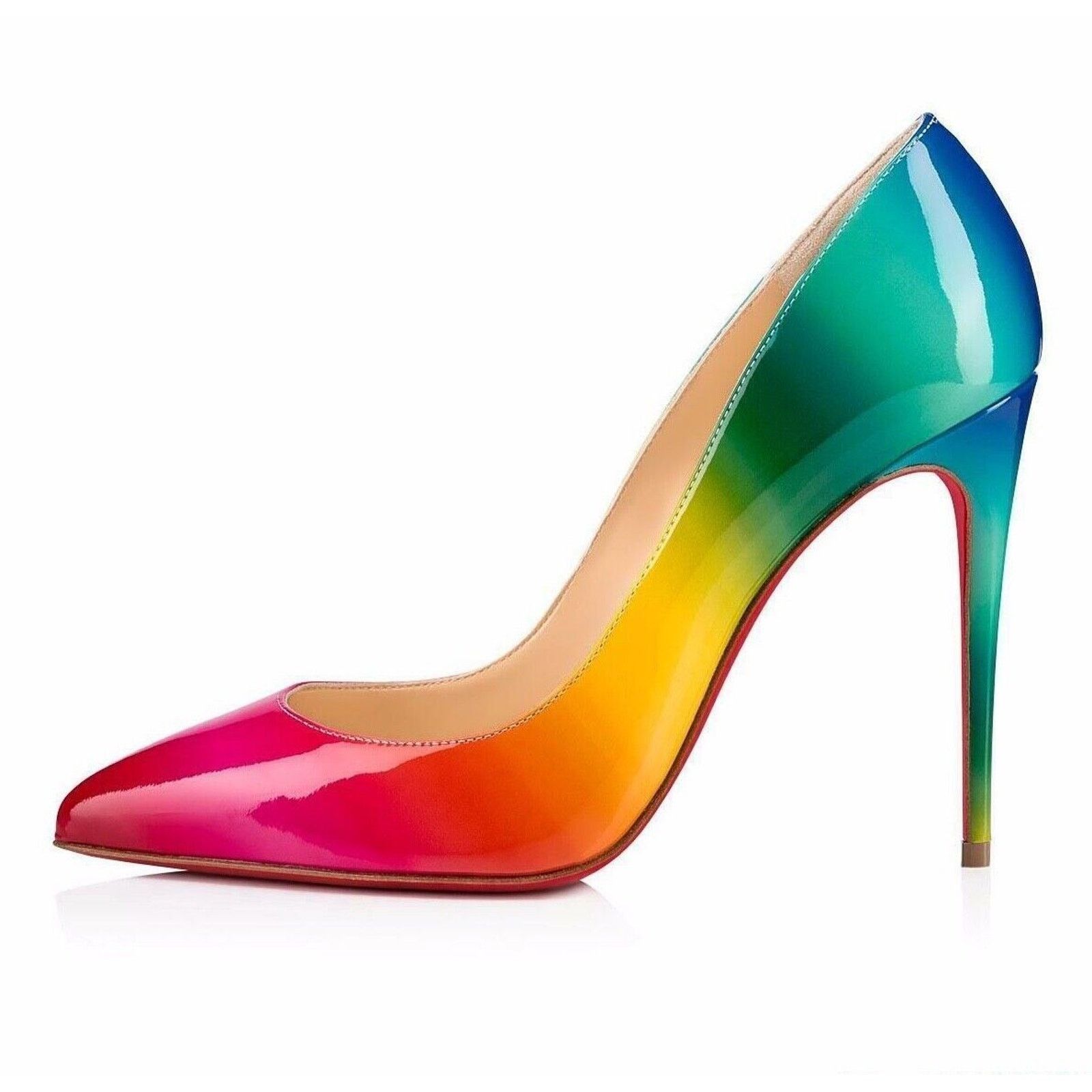Christian Louboutin Christian Louboutin Pigalle Follies 100 Rainbow Red Blue Size US 5.5 / IT 35.5 - 5 Thumbnail