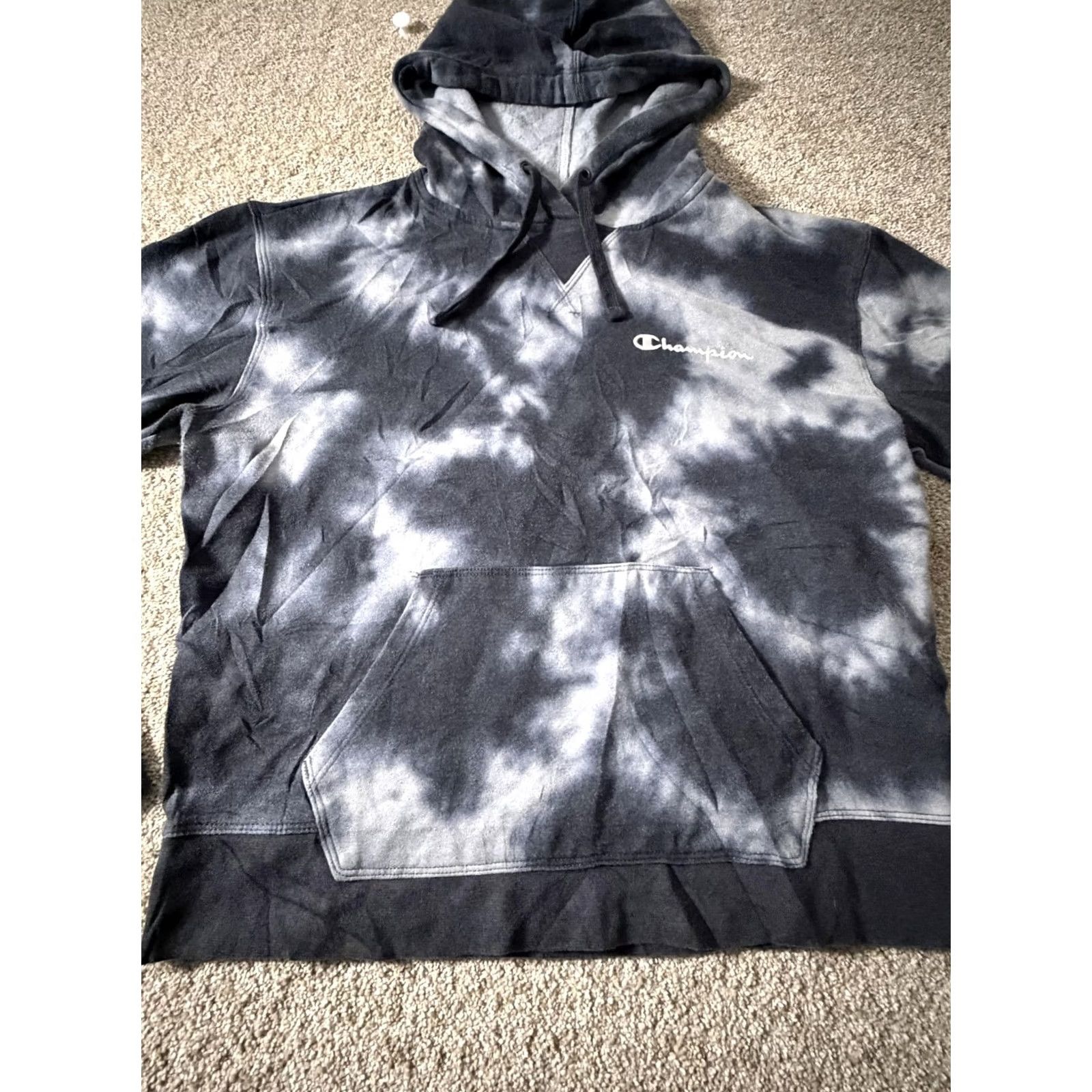 Champion Champion Hoodie Mens Medium Black Tie Dye Fleece Pullover Logo Sweatshirt Size US M / EU 48-50 / 2 - 3 Thumbnail
