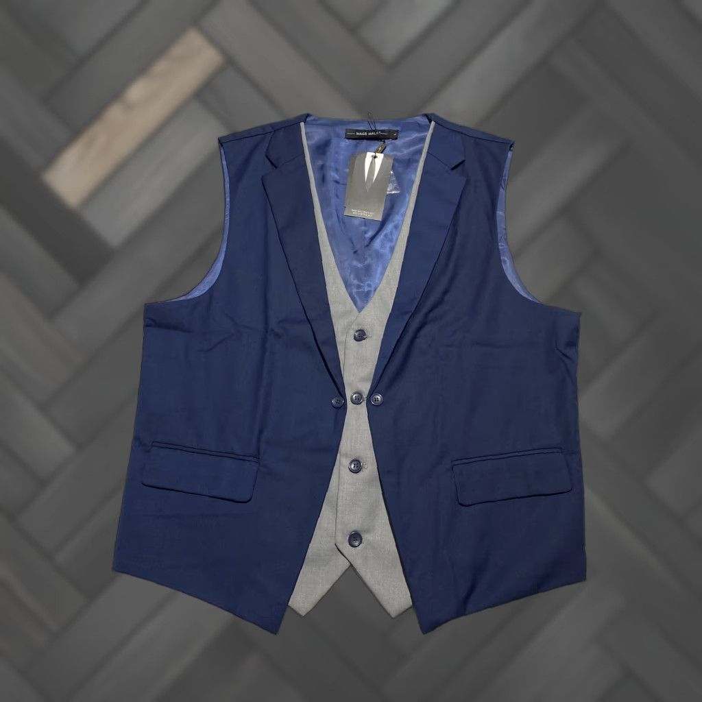Vintage Mage Male Vest Mens Large Blue Gray Suit Waistcoat Business Formal Dress Jacket Shirt? Size US L / EU 52-54 / 3 - 1 Thumbnail