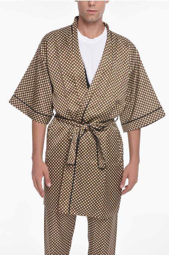 image of Amiri Og1Mm0424 Poker Chip Robe Coat In Black/brown, Men's (Size Large)