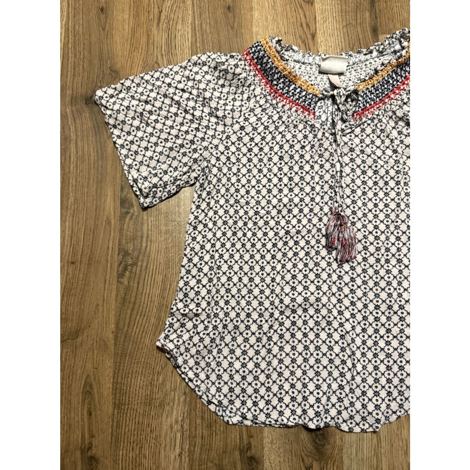Vintage Knox Rose Blouse Womens XS White Orange Red Blue Allover Print Short Sleeve Regular Size XS / US 0-2 / IT 36-38 - 3 Thumbnail