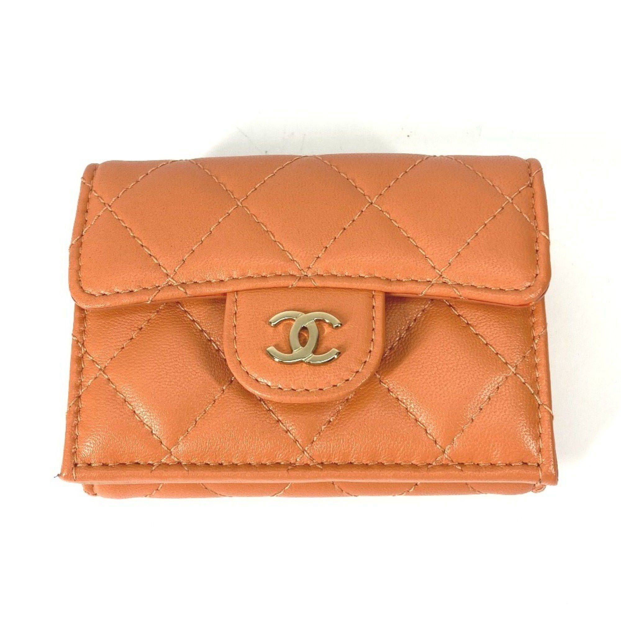 Chanel CHANEL AP0230 CC Coco Mark Matelasse Quilted Compact Wallet, Tri-fold Lambskin, Women's, Orange Size ONE SIZE - 1 Thumbnail