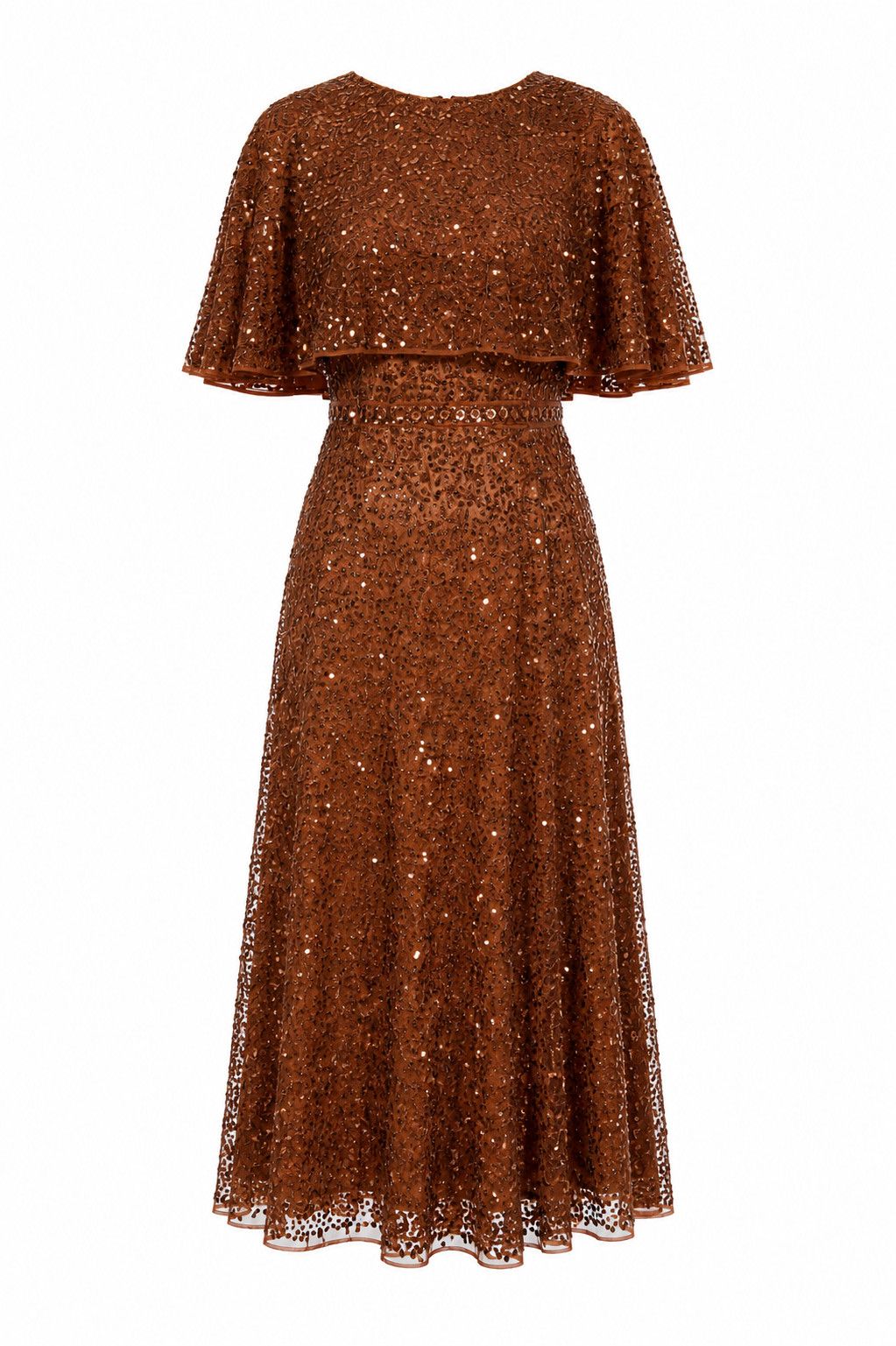 Mac Duggal Mac Duggal 5577 Copper Sequin Capelet Midi Dress Flawed Size XS / US 0-2 / IT 36-38 - 2 Thumbnail