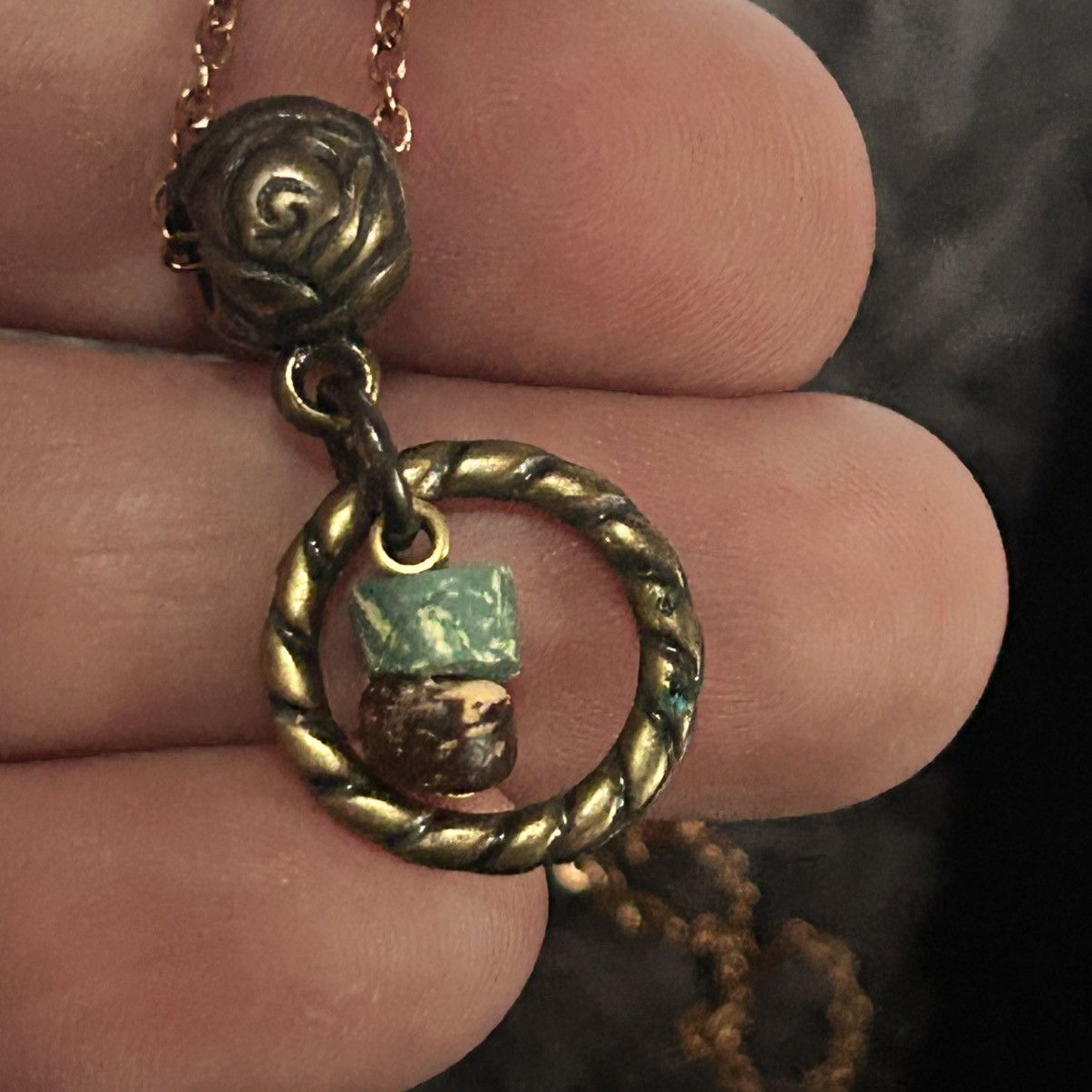 Handmade Handcrafted brass simulated turquoise pendant necklace Size ONE SIZE - 5 Thumbnail