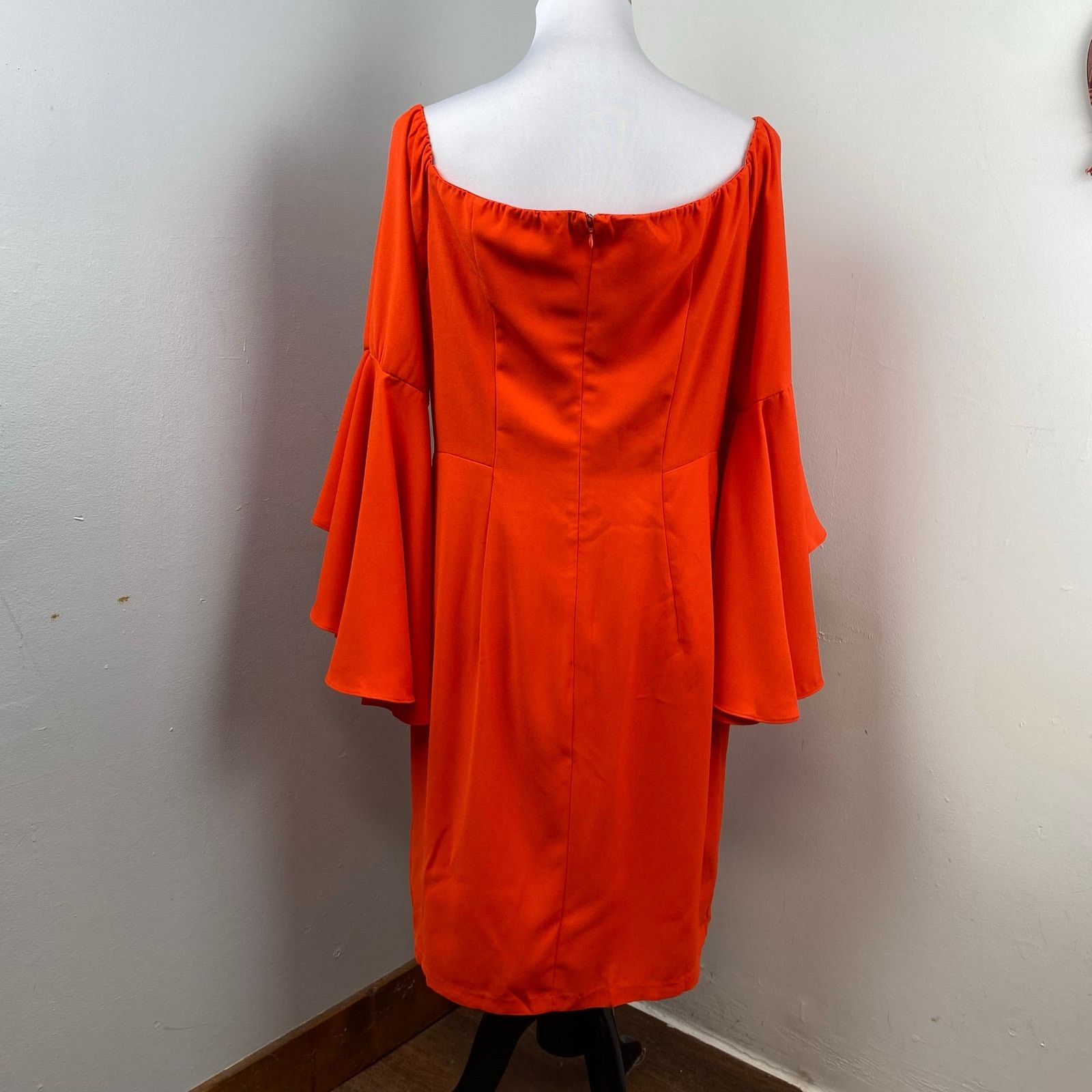 Venus Venus Orange Off Shoulder Cascading Bell Sleeve Sheath Dress Size XL / US 12-14 / IT 48-50 - 7 Thumbnail