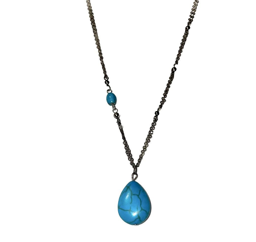 Other Silver Double Chain & Turquoise Bead Necklace by Malta Size ONE SIZE - 13 Thumbnail
