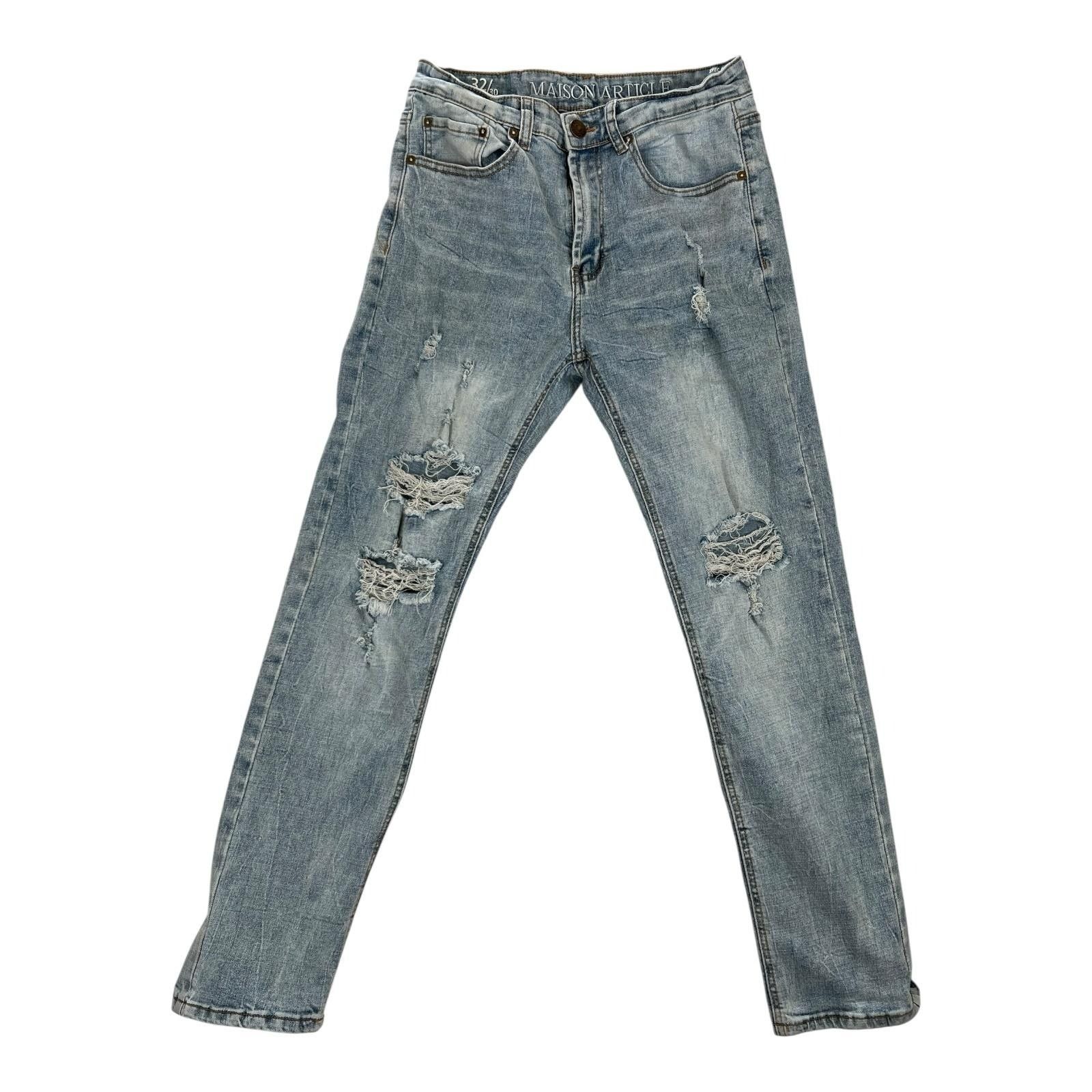 Other Maison Article Jeans Mens 32x30 Blue Distressed Johnny Strai Size US 32 / EU 48 - 1 Thumbnail