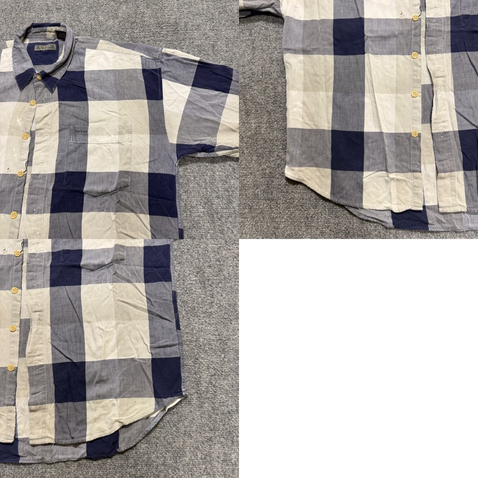 Guess VINTAGE GUESS Shirt Dress Men XL Plaid Short Sleeve Cotton Blue Stained Button Up Size 46R - 9 Thumbnail