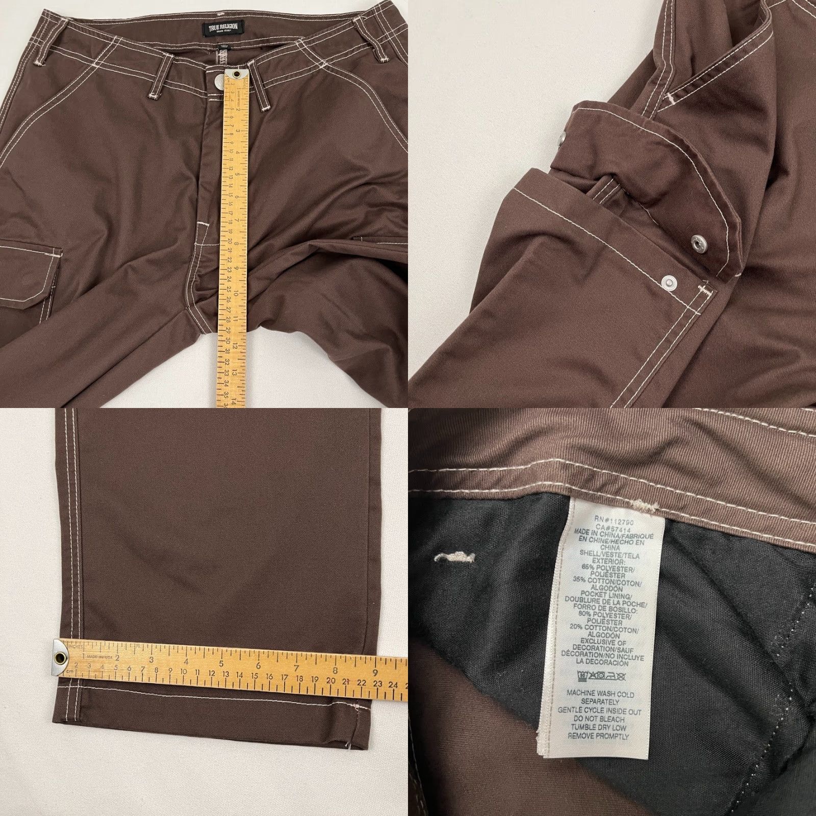 True Religion True Religion Cargo Pants Mens 34x32 Relaxed Fit Contrast Stitch Hip Hop Brown Size US 34 / EU 50 - 8 Thumbnail