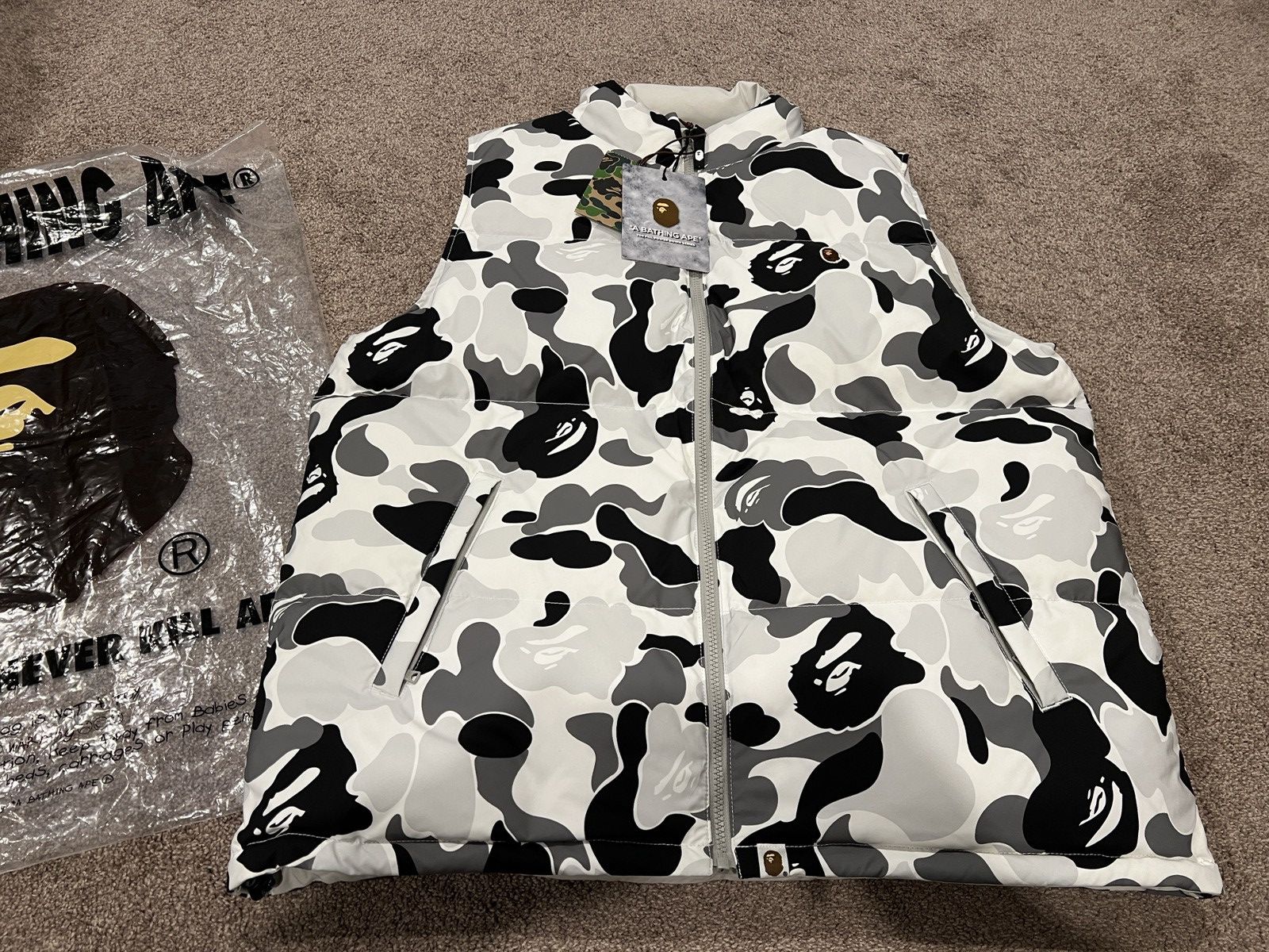 Brand new A Bathing Ape Camo ABC Reversible Down Vest XXL