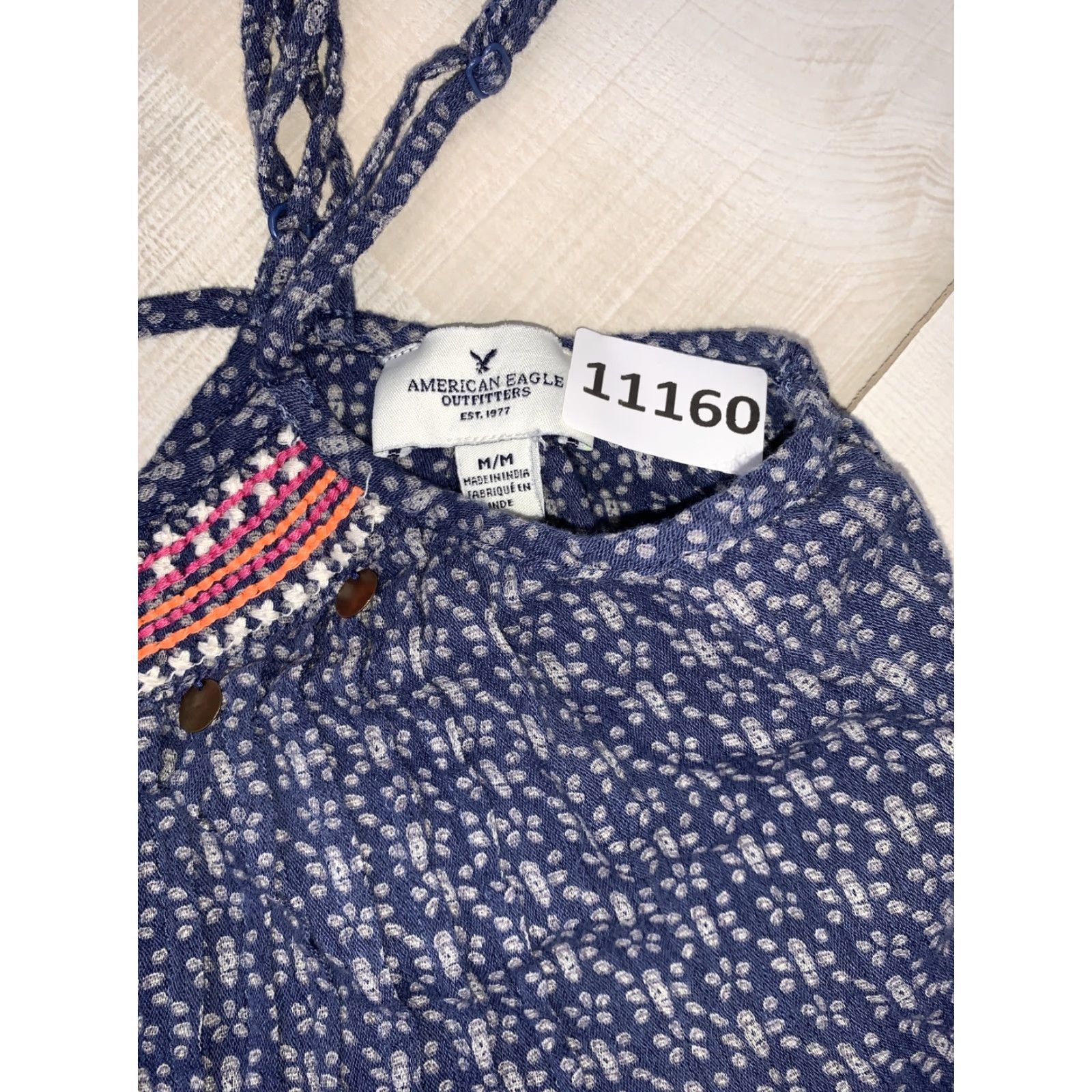 American Eagle Outfitters American Eagle Outfitters Tank Top Womens Cropped Boho Pleated Front Crop Tank M Blue Casual Sleeveless Spaghetti Size M / US 6-8 / IT 42-44 - 2 Thumbnail