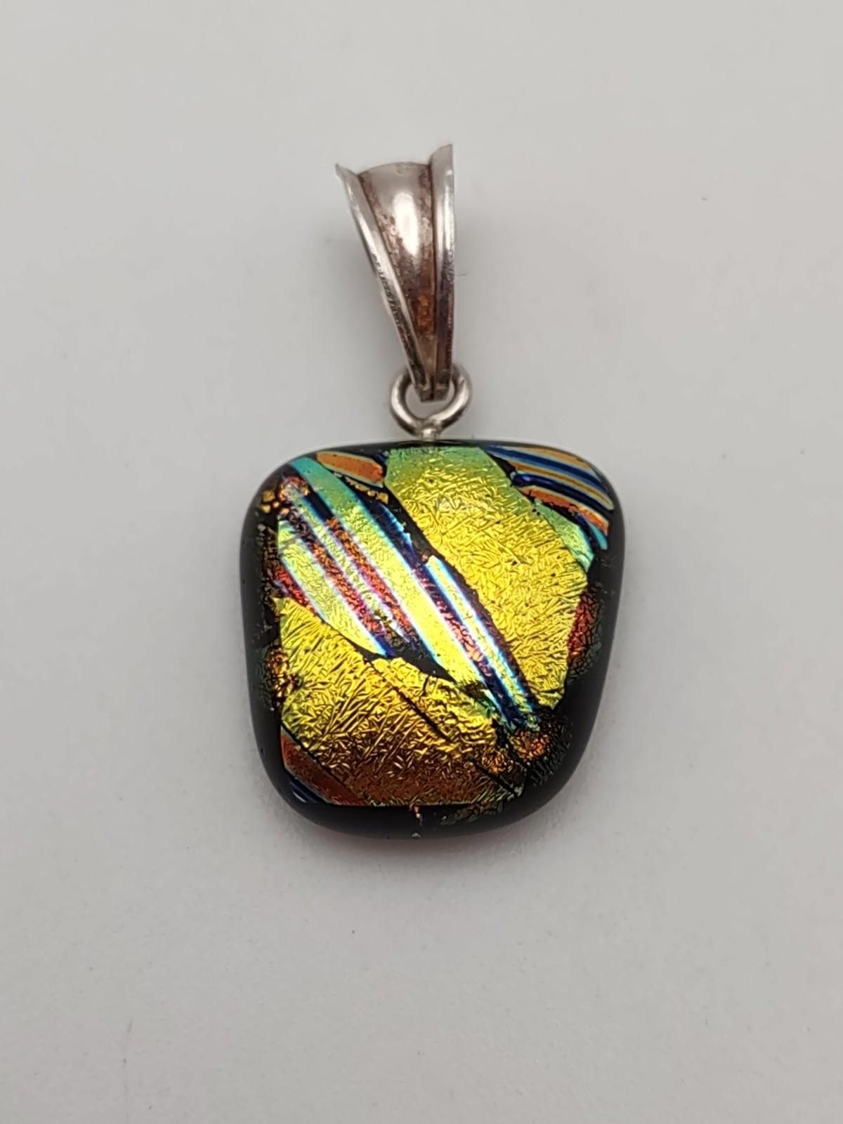 The Unbranded Brand Painted Art Glass Pendant Iridescent Abstract Square Size ONE SIZE - 1 Thumbnail