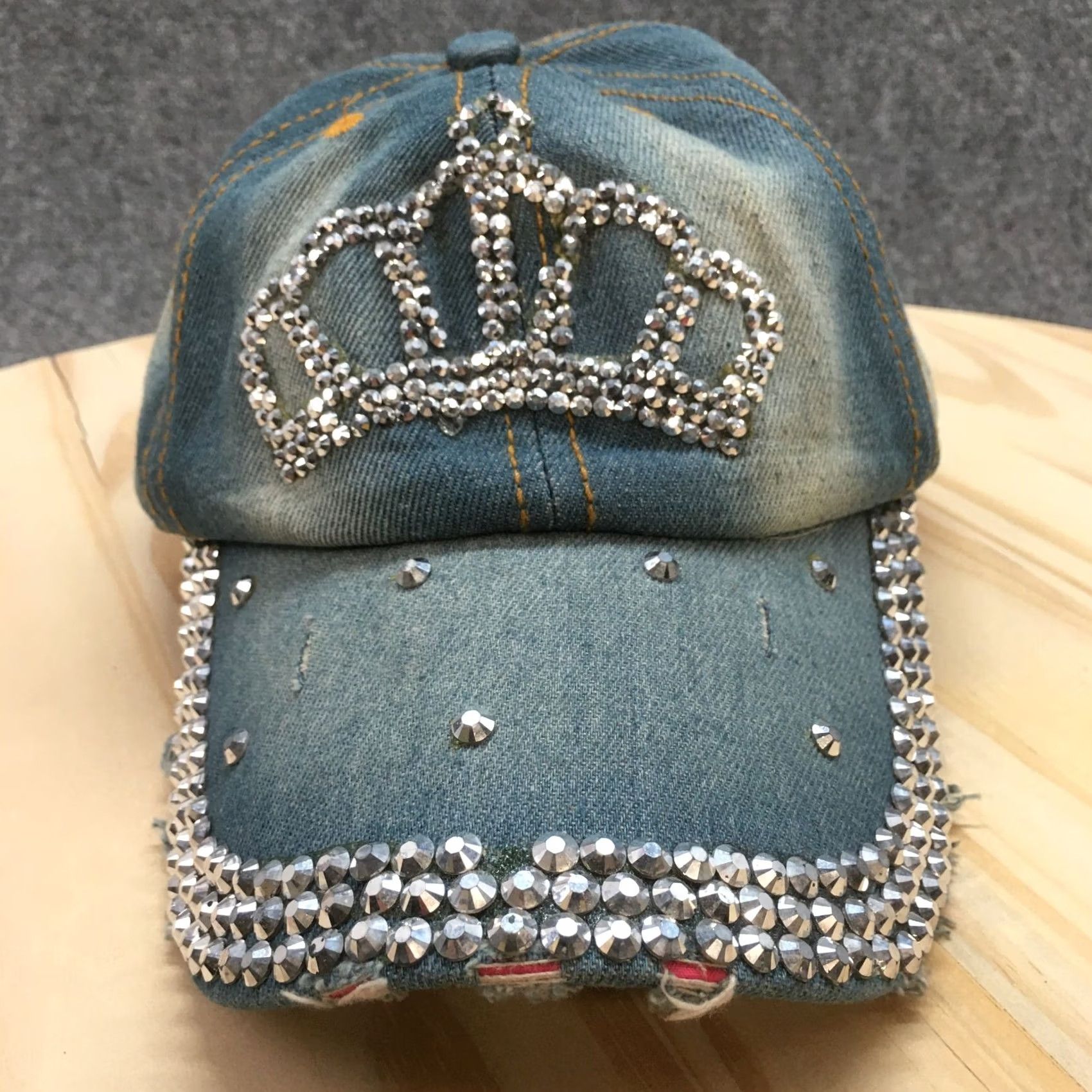 Logo 7 Baseball Hat Womens Blue OS Studded Distressed Embroidered Logo Crown Rhinestone Size ONE SIZE - 3 Thumbnail