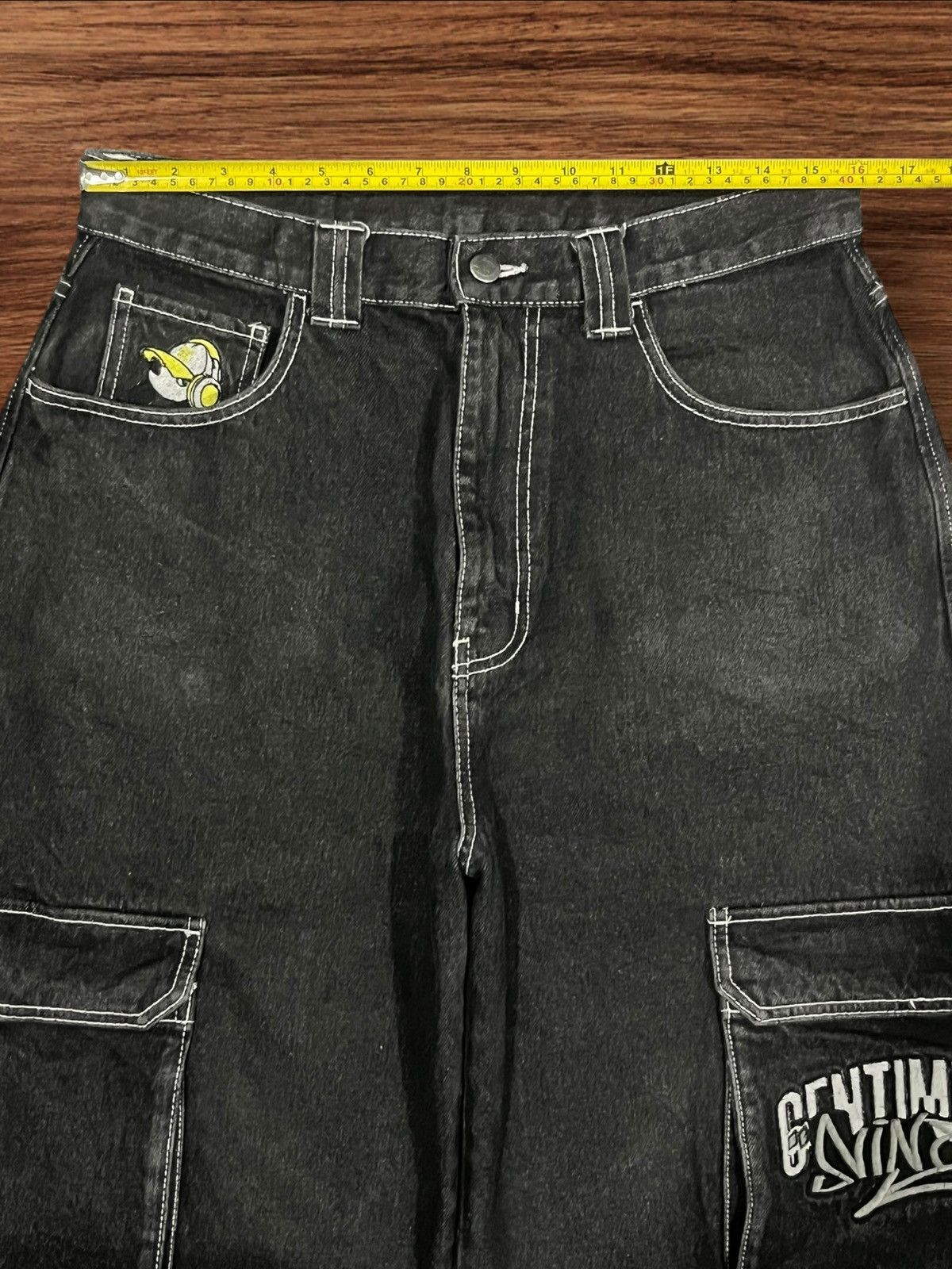 Hypebeast ⚡️High Waist⚡️Y2K Hip Hop Style Embroidered Slogan Baggy Jeans Size US 32 / EU 48 - 17 Thumbnail