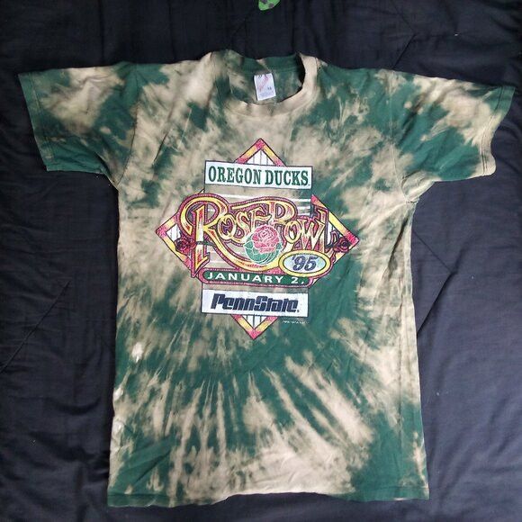 Fruit Of The Loom Vintage Oregon Ducks Rose Bowl 1995 Reverse Tie Dye T-Shirt Size US M / EU 48-50 / 2 - 2 Thumbnail