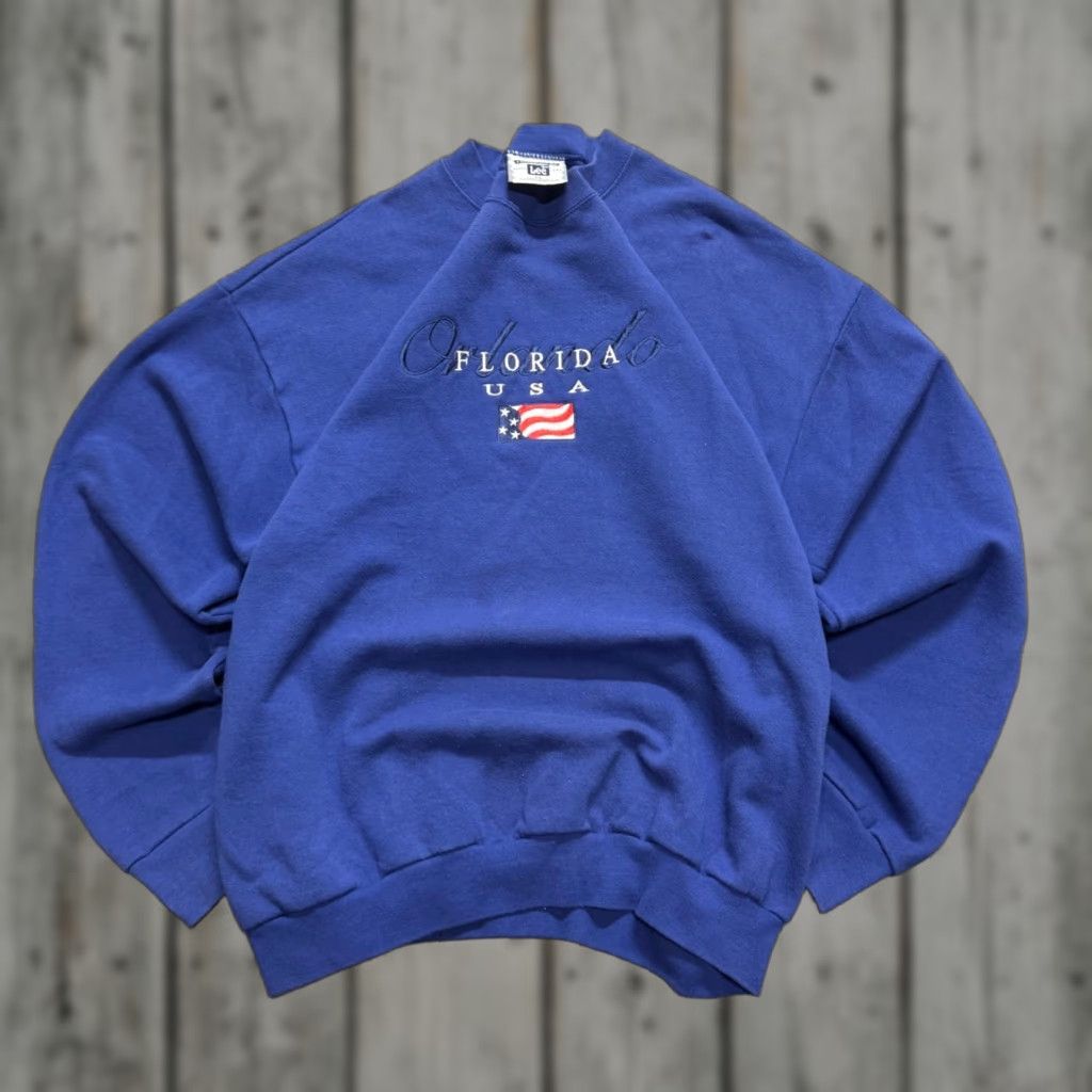 Vintage VINTAGE Lee Pullover Sweatshirt USA Florida Blue XL 90s Heavyweight Mend Sports Size US XL / EU 56 / 4 - 1 Thumbnail