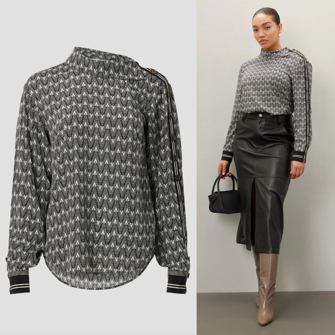 Veronica Beard VERONICA BEARD Clarkson Printed Silk Blend Long Sleeve Top Size L / US 10 / IT 46 - 5 Thumbnail