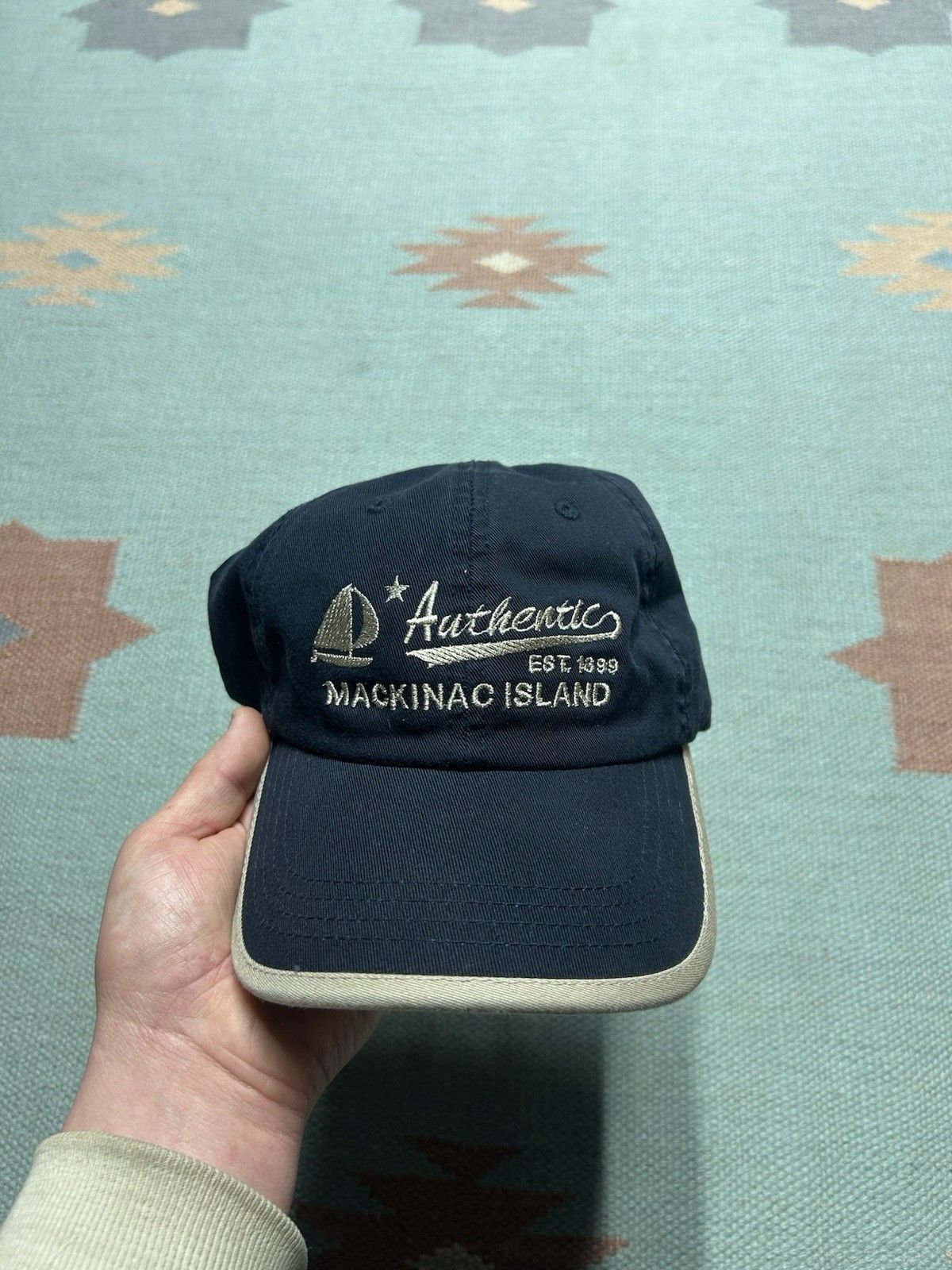 Vintage Vintage strapback hat Mackinac island Michigan boat blue Size ONE SIZE - 2 Thumbnail