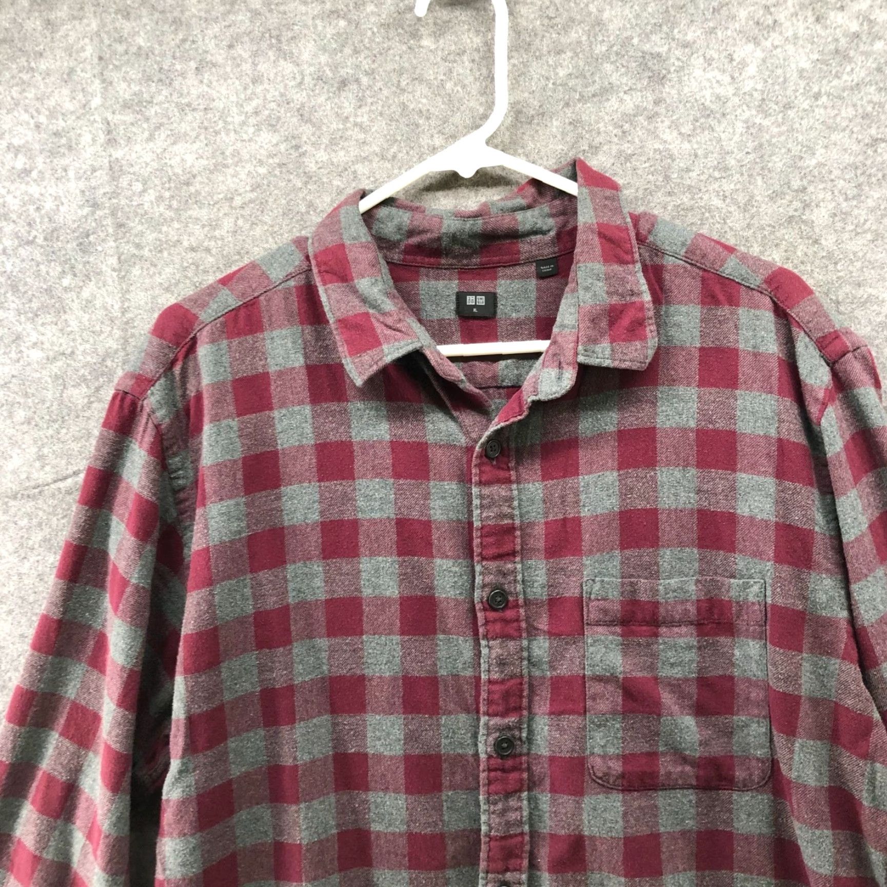 Uniqlo VINTAGE Uniqlo Flannel Shirt Mens XL Red Gray Plaid Cotton Overshirt Size US XL / EU 56 / 4 - 3 Thumbnail