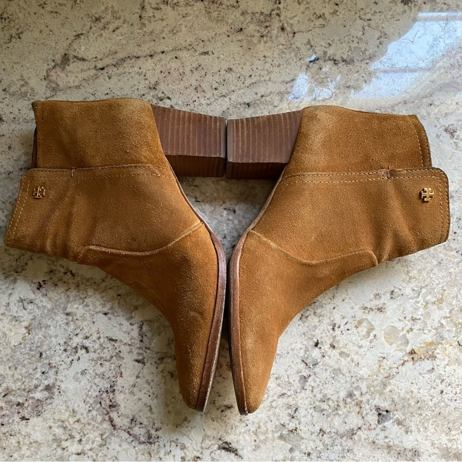 Tory Burch Tory Burch Sabe $398 Caramel Suede Ankle Booties size 9M EUC Size US 9 / IT 39 - 4 Thumbnail