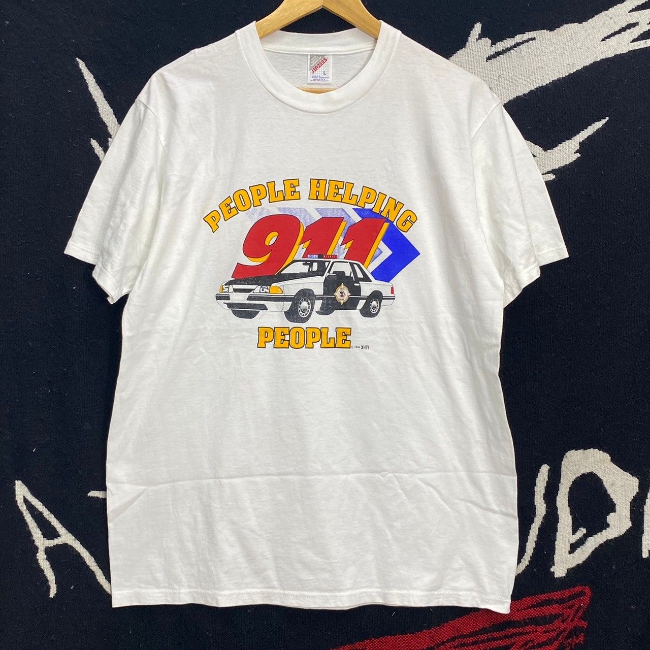 image of America x Art 911 Emergency Dial Police Vintage 1994 Shirt L in White, Men's (Size Large)
