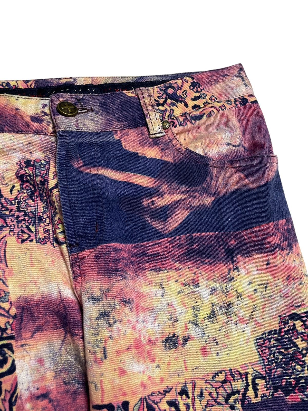 Beauty Beast 2000’s XIX - Surreal Collage Pattern Printed Flared Pants Size 29" - 16 Thumbnail