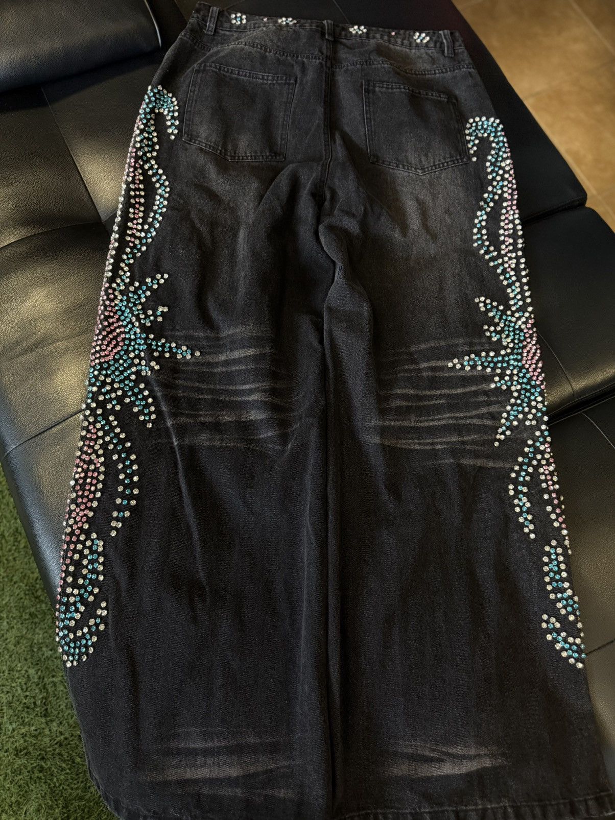 Vale Valley Stone Crystal Rhinestone Baggy Black Jeans Size 32 Size US 32 / EU 48 - 8 Thumbnail