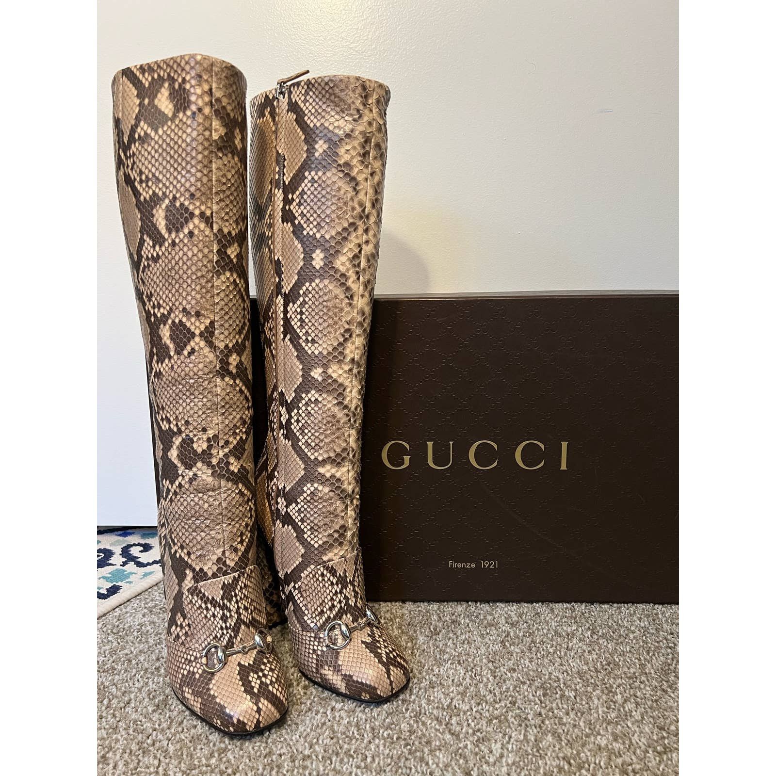 Gucci GUCCI CAMPAIGN PYTHON HORSEBIT HIGH TALL BOOTS BEIGE SZ 37.5 ...