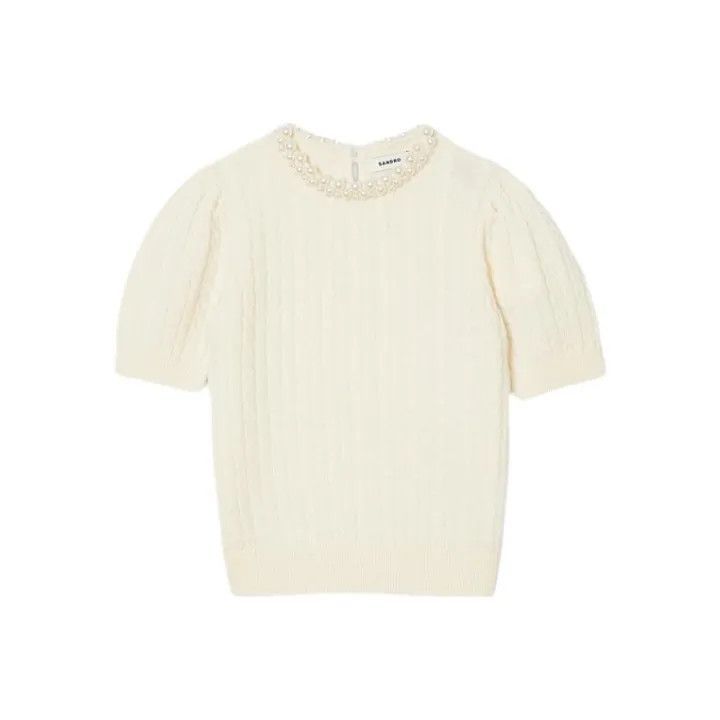 Sandro Sandro Short Sleeve Knitted Top in Light Brown 0079 Size XS / US 0-2 / IT 36-38 - 1 Thumbnail