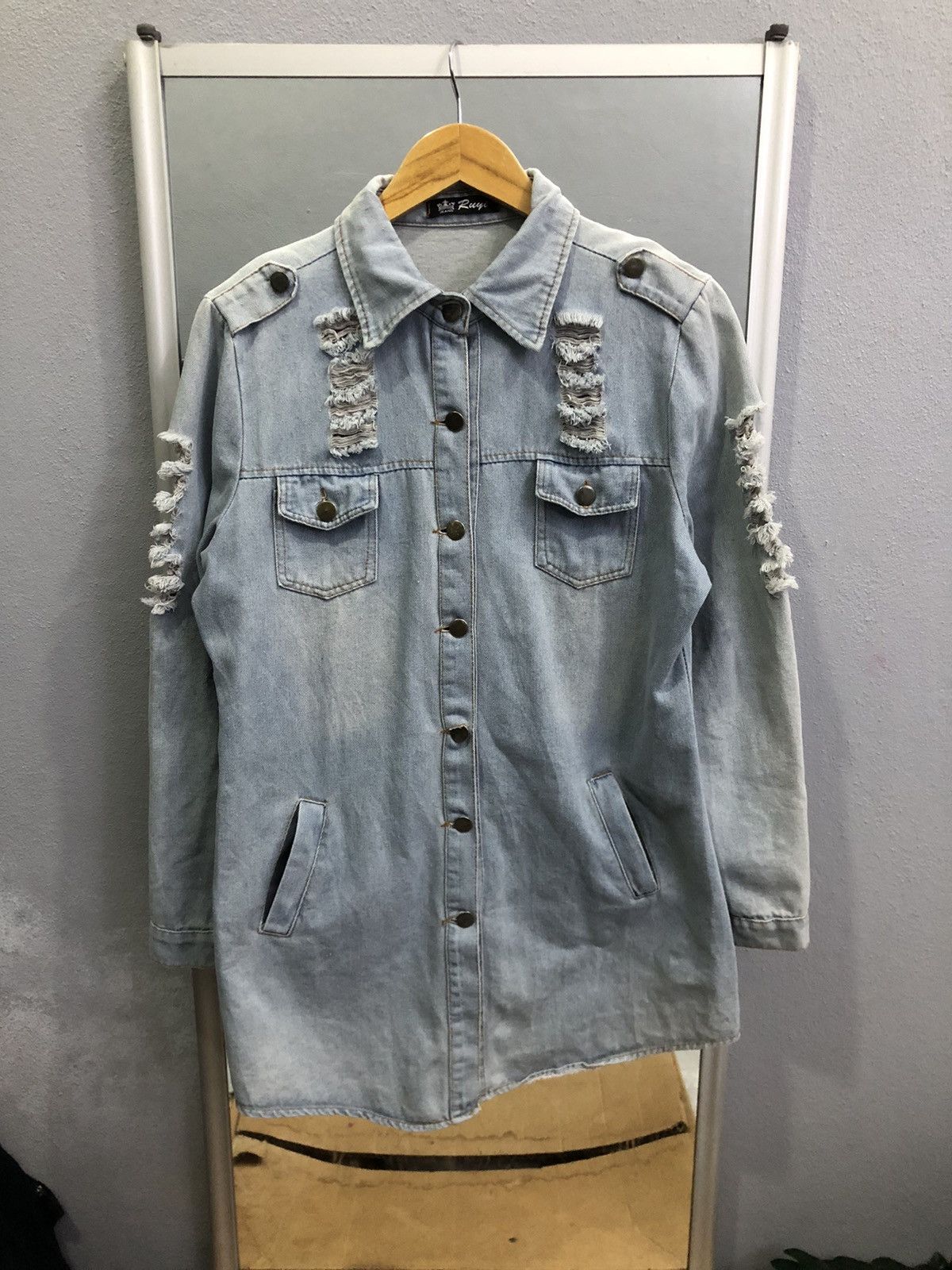 Japanese Brand Ruyi Distressed Denim Long Jacket Y2K Grunge Size M / US 6-8 / IT 42-44 - 1 Thumbnail
