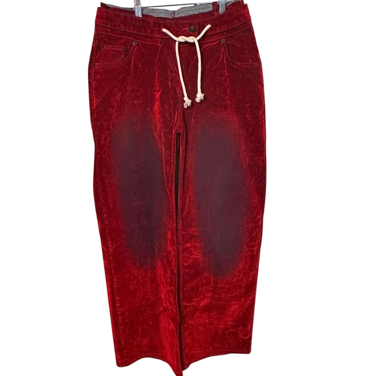 Ottolinger Red Velvet Double Fold Wide leg Jeans size L Unisex Cotton Size 32" / US 10 / IT 46 - 4 Thumbnail
