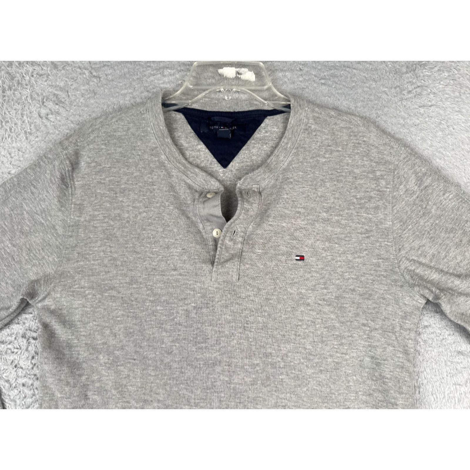 Tommy Hilfiger Tommy Hilfiger Shirt Adult Large Gray Knit Long Sleeve Henley Neck 100% Cotton Size US L / EU 52-54 / 3 - 4 Thumbnail