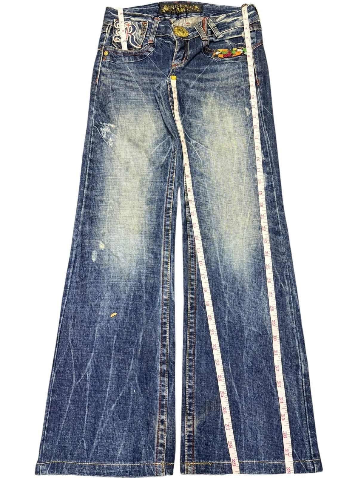 Hysteric Glamour Vintage Red Pepper Nice Embroidered Low Rise Flare Jeans Size 28" / US 6 / IT 42 - 7 Thumbnail