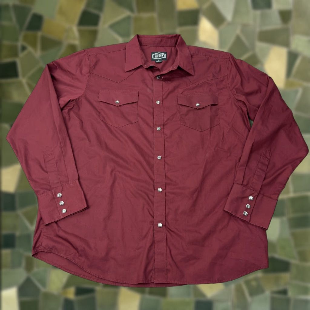 Vintage Gibson Trading Company Shirt Mens XL Maroon Western Pearl Snap Long Sleeve Button-Up Size US XL / EU 56 / 4 - 1 Thumbnail