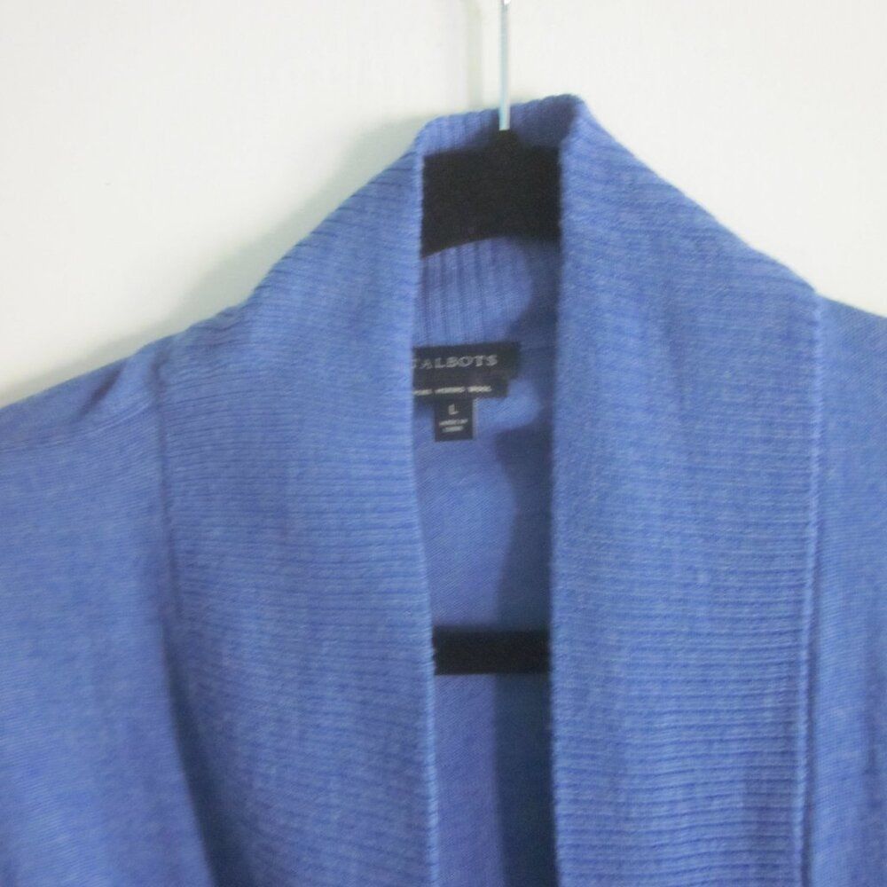 Robert Talbott Talbots Womens Size L Bright Blue Lightweight Merino Wool Open Front Cardigan Size L / US 10 / IT 46 - 6 Thumbnail