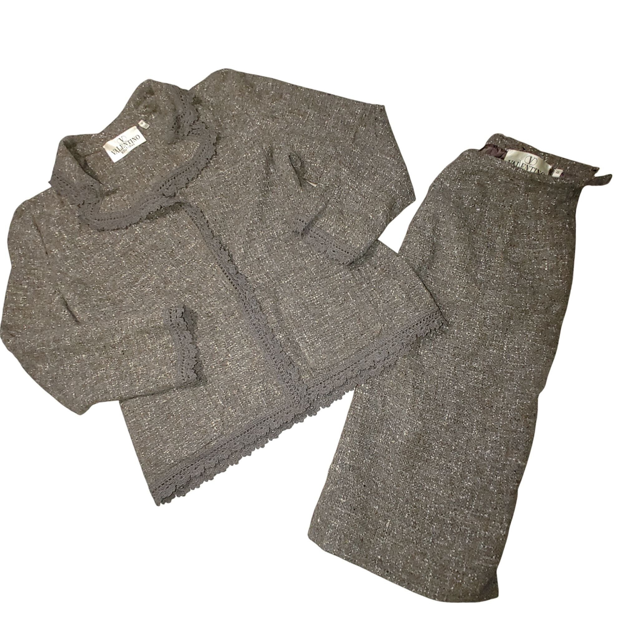 Other Valentino Skirt Suit Set Sz 12 Wool Angora Blend Brown Tweed Size XL / US 12-14 / IT 48-50 - 23 Thumbnail