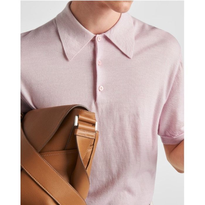 Prada o1bcso1str1025 Superfine Cashmere Polo Shirt in Pink Size US L / EU 52-54 / 3 - 3 Thumbnail