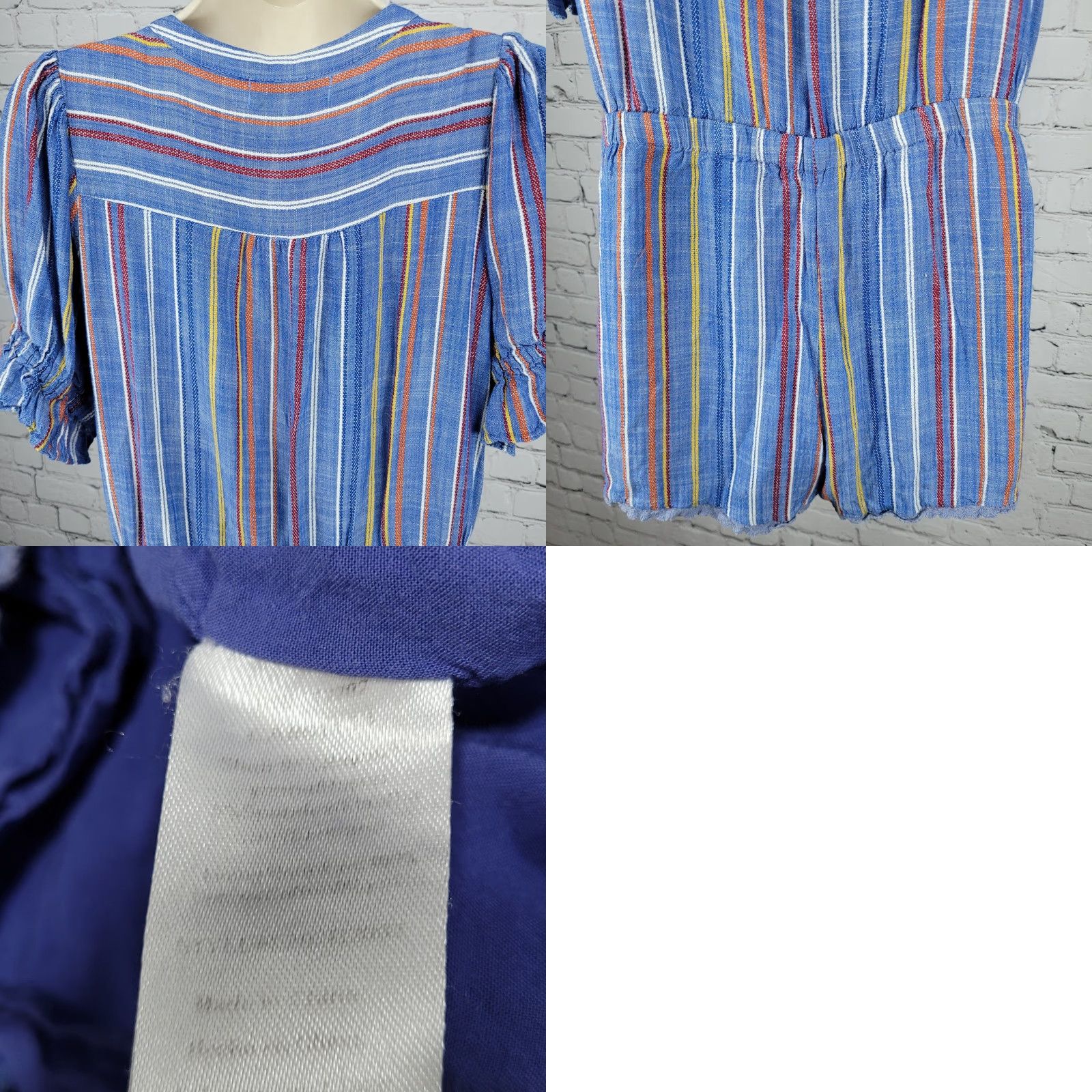 Vintage VINTAGE Adelyn Rae Striped Short Sleeve Romper M Blue Crochet Trim Front Tie Puff Sleeve V-Neck Casual Womens Size 32" / US 10 / IT 46 - 9 Thumbnail