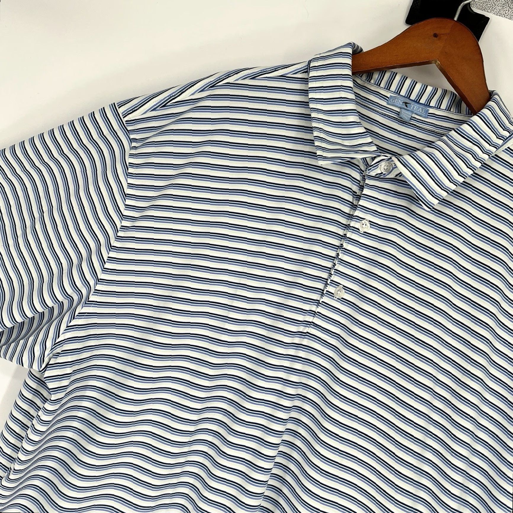 Vintage Genteal Polo Shirt Men 3XL Pinstripe Blue White Golf Performance Wicking Short Sleeve Shirt Size US XXL / EU 58 / 5 - 3 Thumbnail