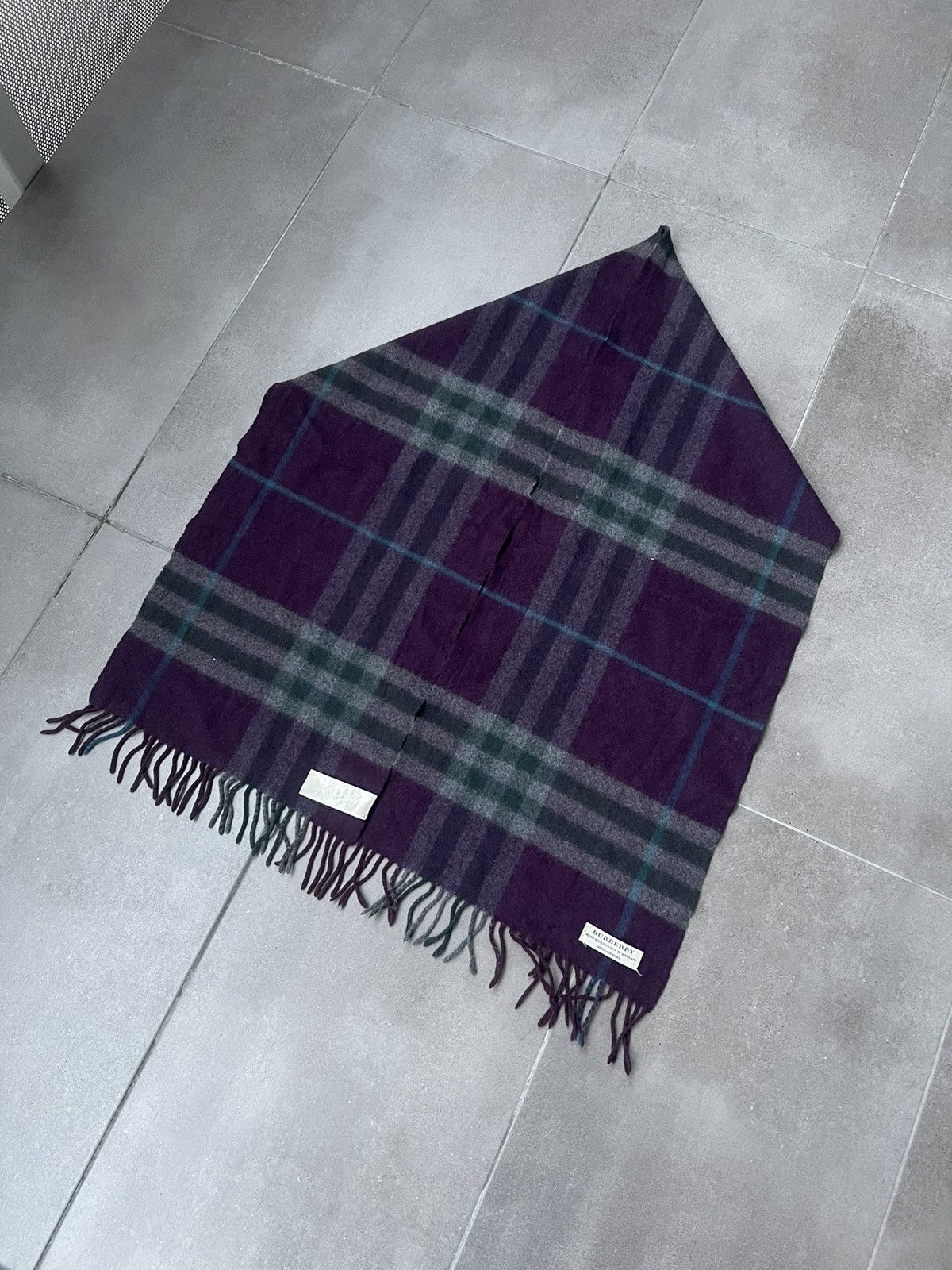 Burberry Burberry Nova Check Checkered Violet Grey Cashmere Scarf Size ONE SIZE - 5 Thumbnail
