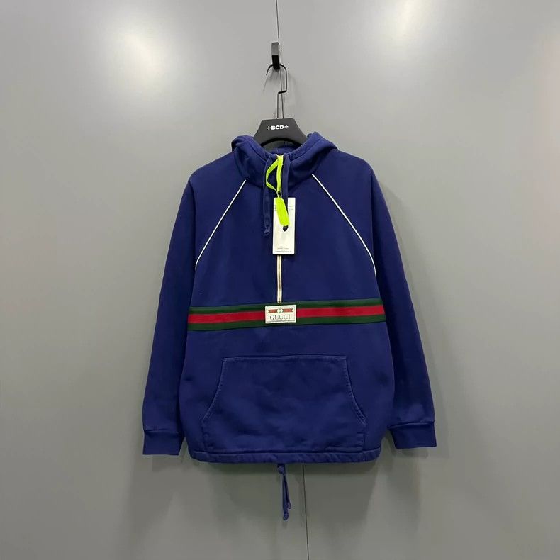 Gucci Dark blue label logo half-zip hoodie 2502-Nextarrow