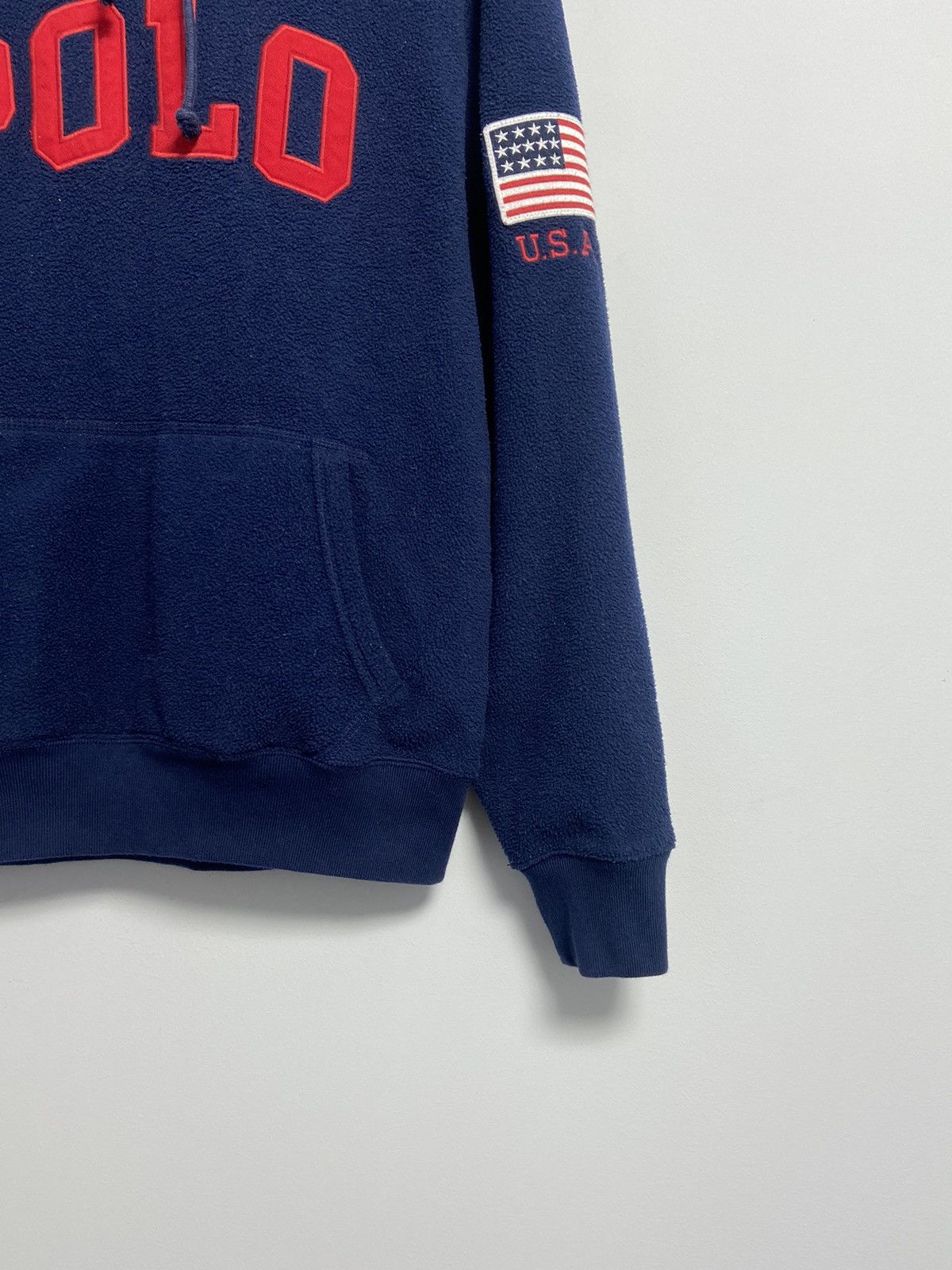 Vintage Polo Ralph Lauren Pullover Fleece Hoodie USA Flag Patch Size US S / EU 44-46 / 1 - 4 Thumbnail