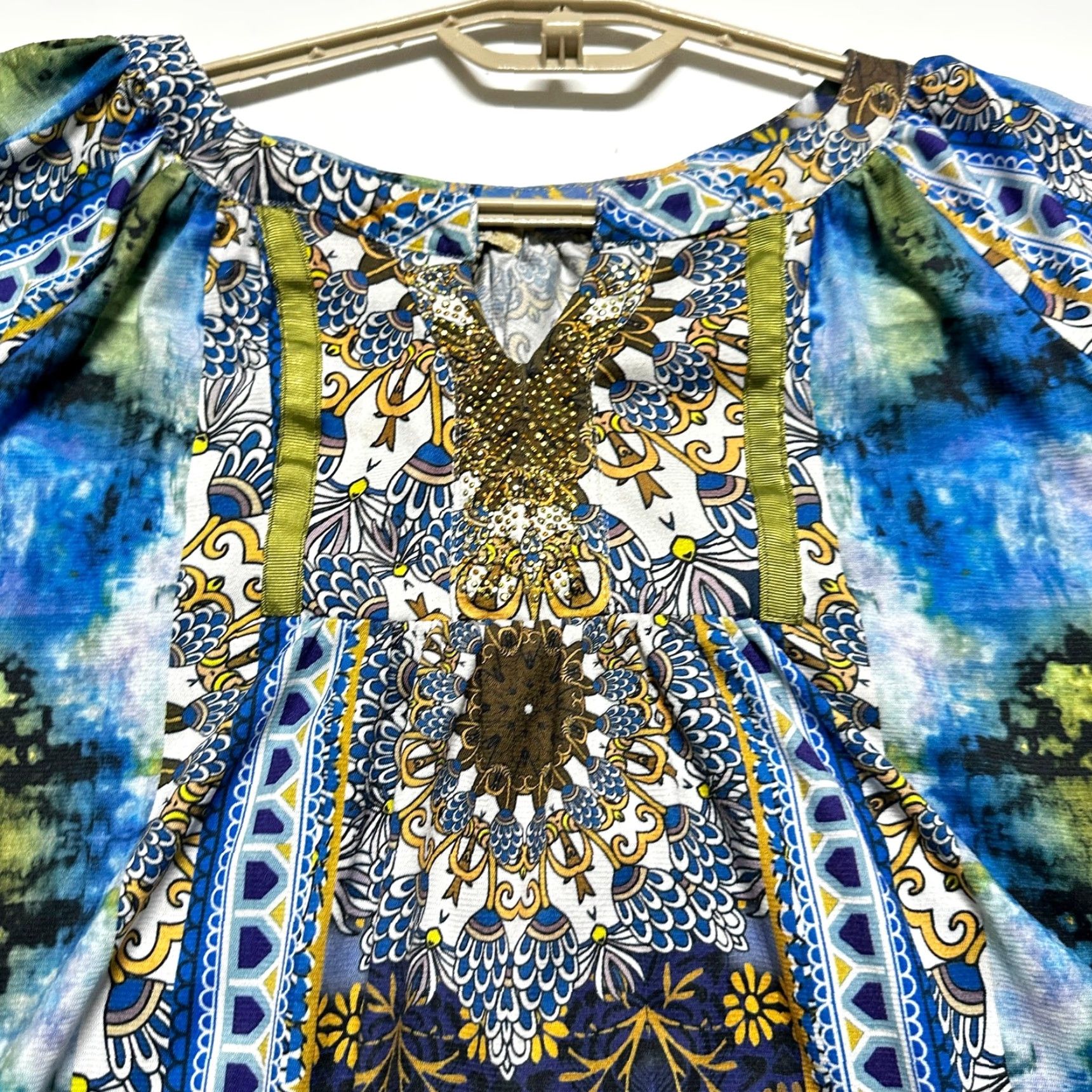 Vintage Y2K One World Blouse S Blue Paisley 3/4 Sleeve Bohemian Tunic Women Regular Polyester Vintage: No | Casual, Business Size S / US 4 / IT 40 - 3 Thumbnail
