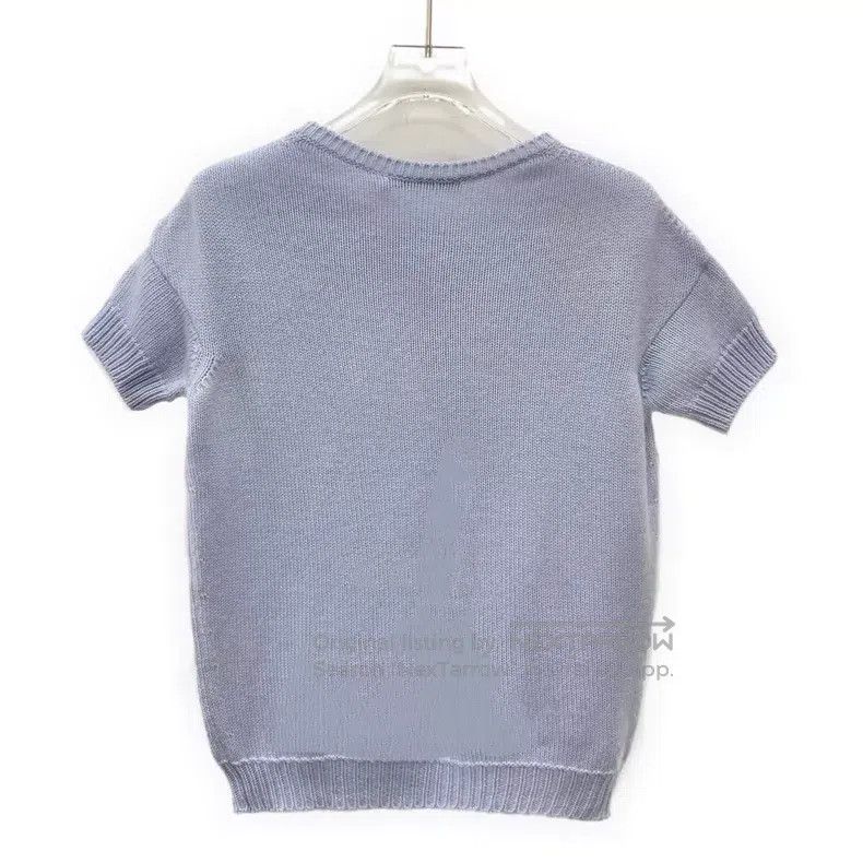 Dior Dior Sky blue floral beaded cashmere round-neck short-slee Size XXS / US 00 / IT 34 - 2 Thumbnail