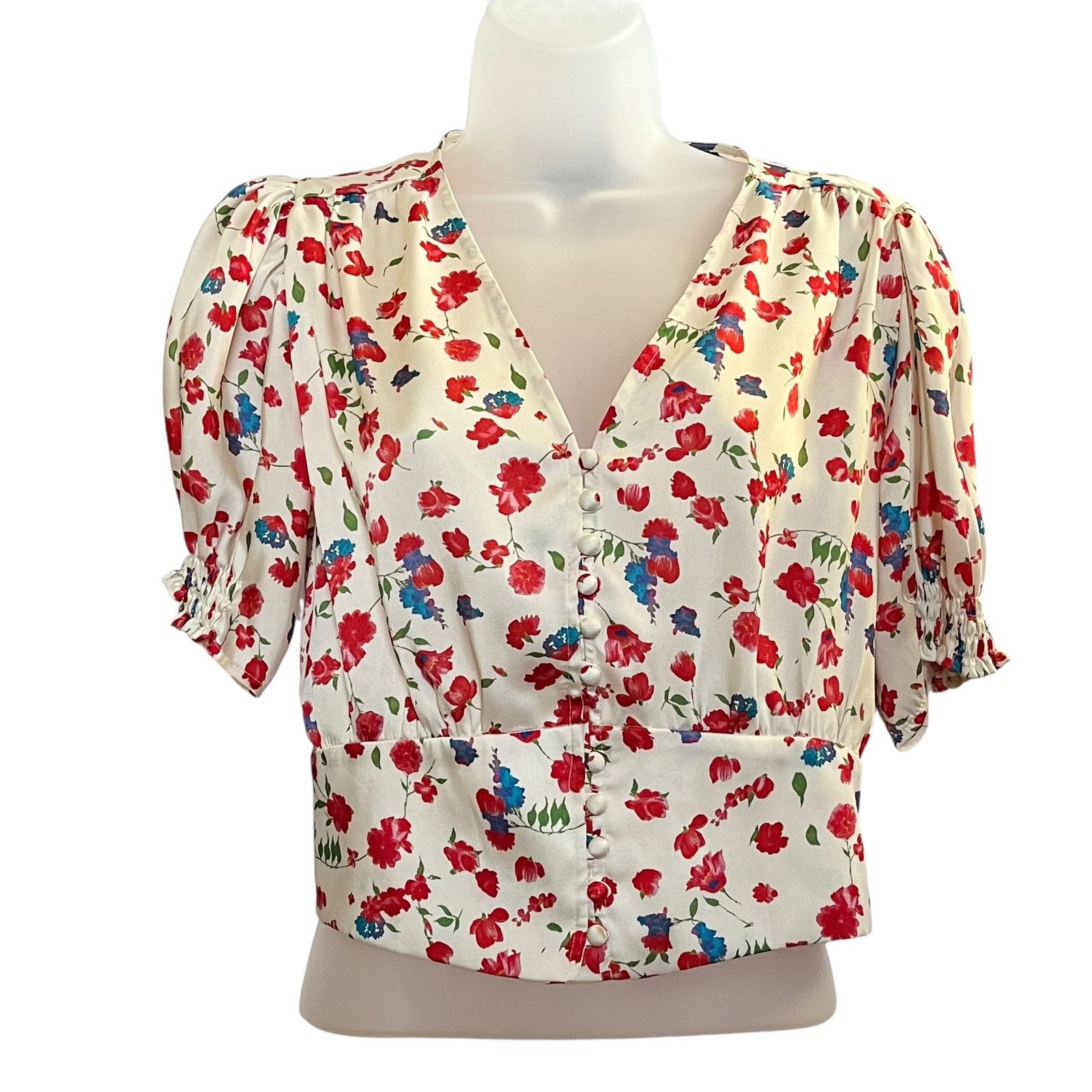 The Kooples The Kooples Country Flowers Puff Sleeve Crop Top Blouse Size M / US 6-8 / IT 42-44 - 2 Thumbnail