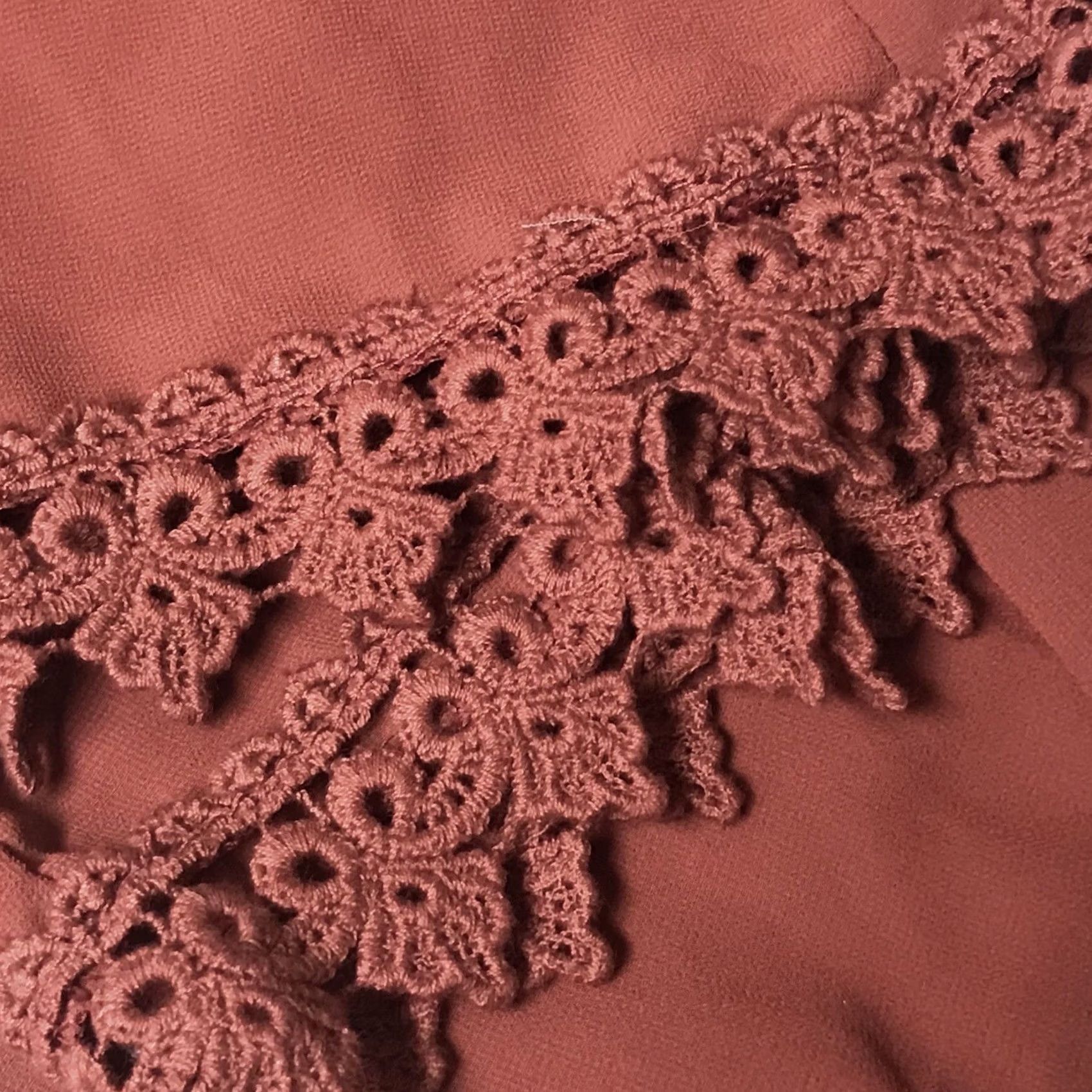 American Eagle Outfitters American Eagle Outfitters Red Sheer Crochet Trim Cropped Long Sleeve Top Blouse OS Womens Size ONE SIZE - 3 Thumbnail