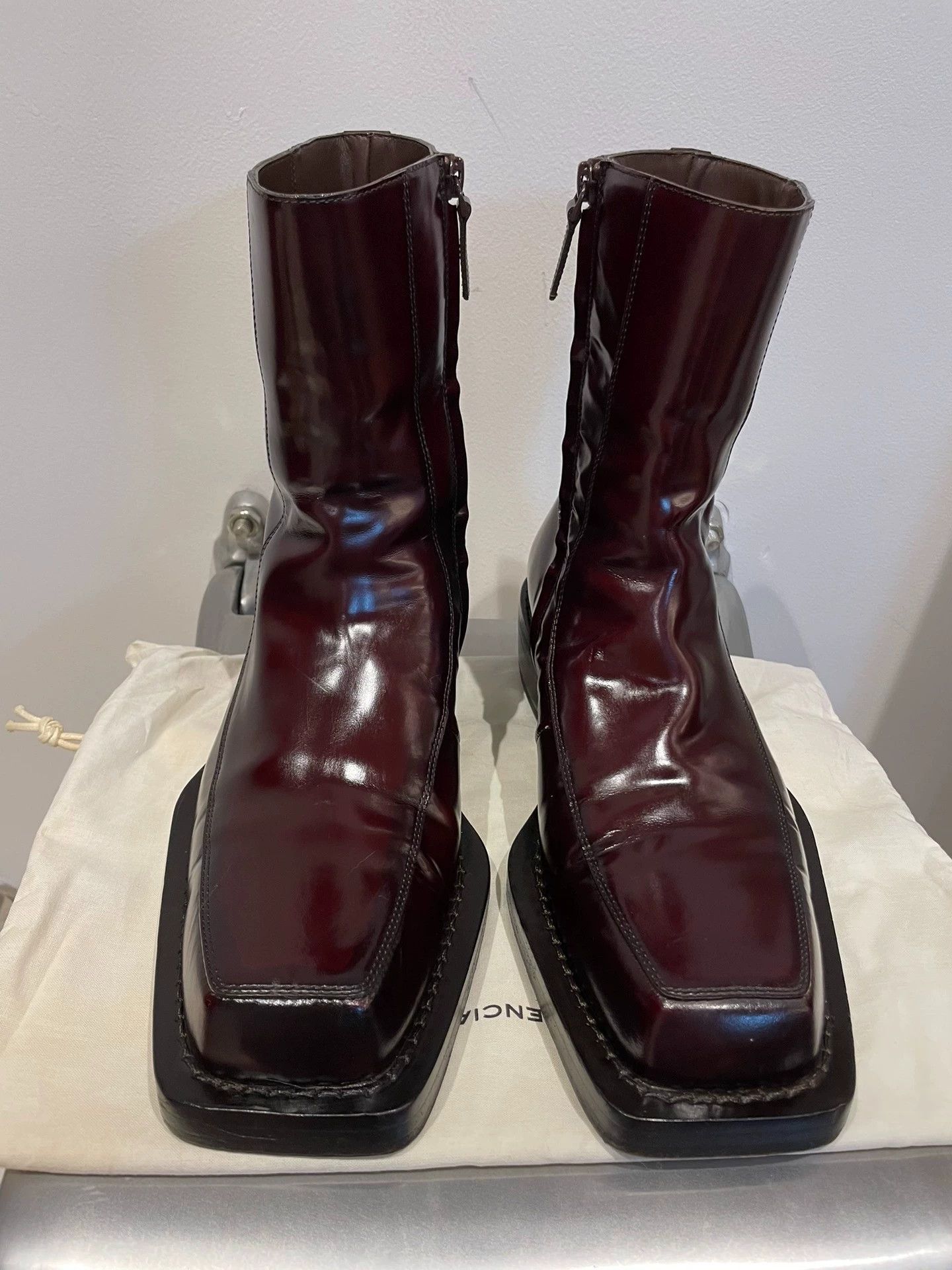Balenciaga BALENCIAGA 17SS patent burgundy square-toe high-top boots 40 Size US 7 / EU 40 - 2 Thumbnail